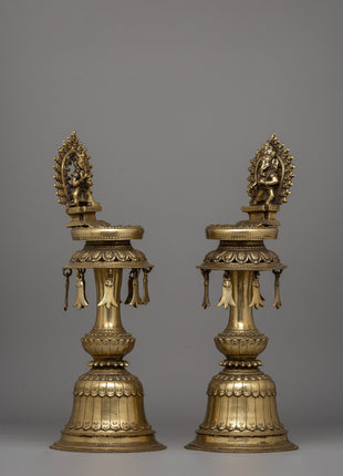 Decorative Panas Lamp Set (Pair) | Traditional Brass Lamps for Home and Temple Decor