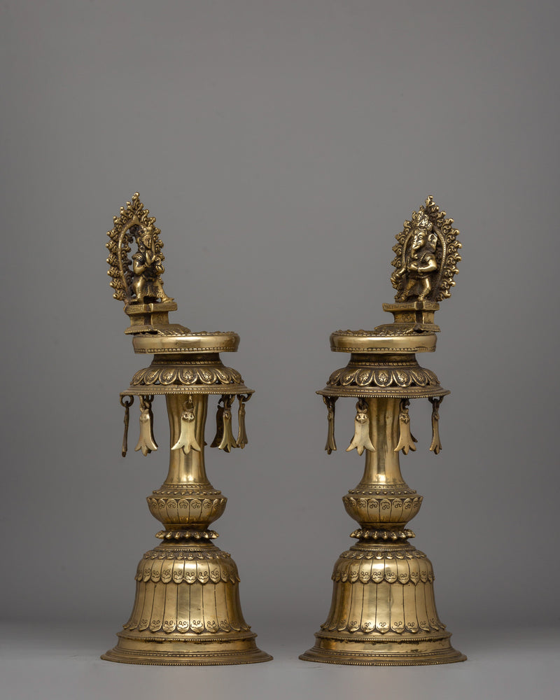 Decorative Panas Lamp Set (Pair) | Traditional Brass Lamps for Home and Temple Decor