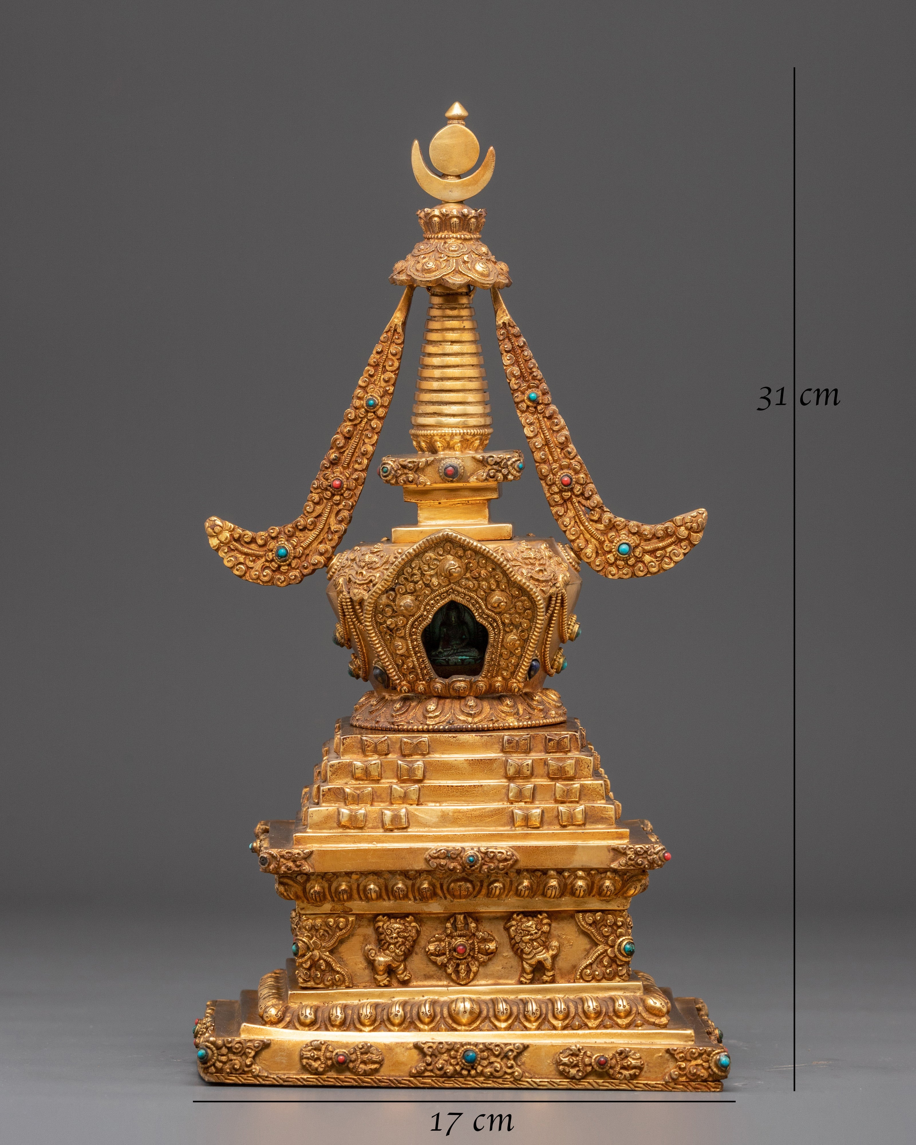 Gold Plated Stupa for Ritual Ceremonies | Path to Enlightenment