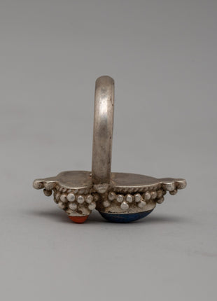 Handcrafted Silver Ring with Lapis Lazuli and Coral | Spiritual Jewelry with Iconic Symbolism