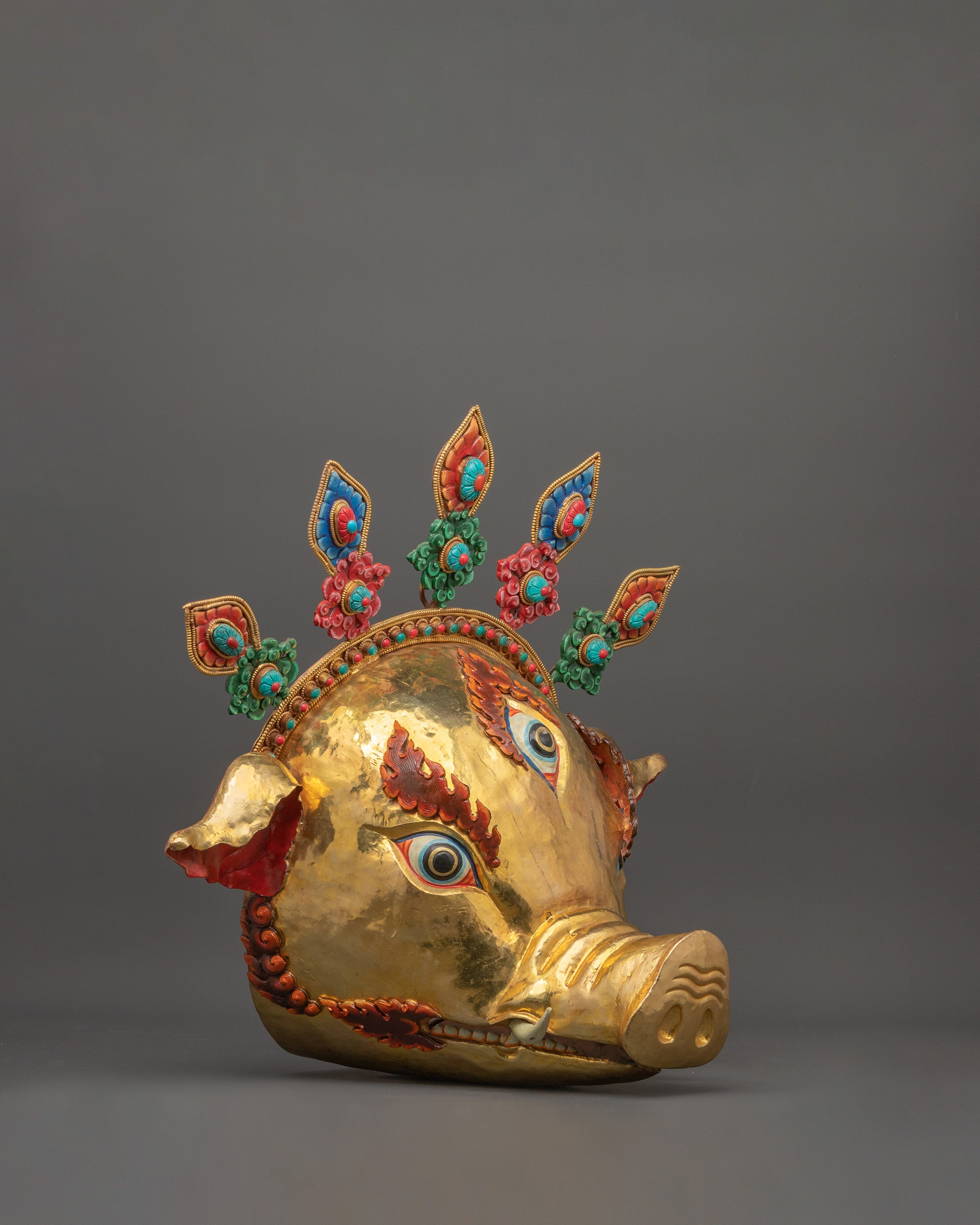 Hindu Deity Varaha Copper Mask | Handmade Spiritual Artwork for Altar
