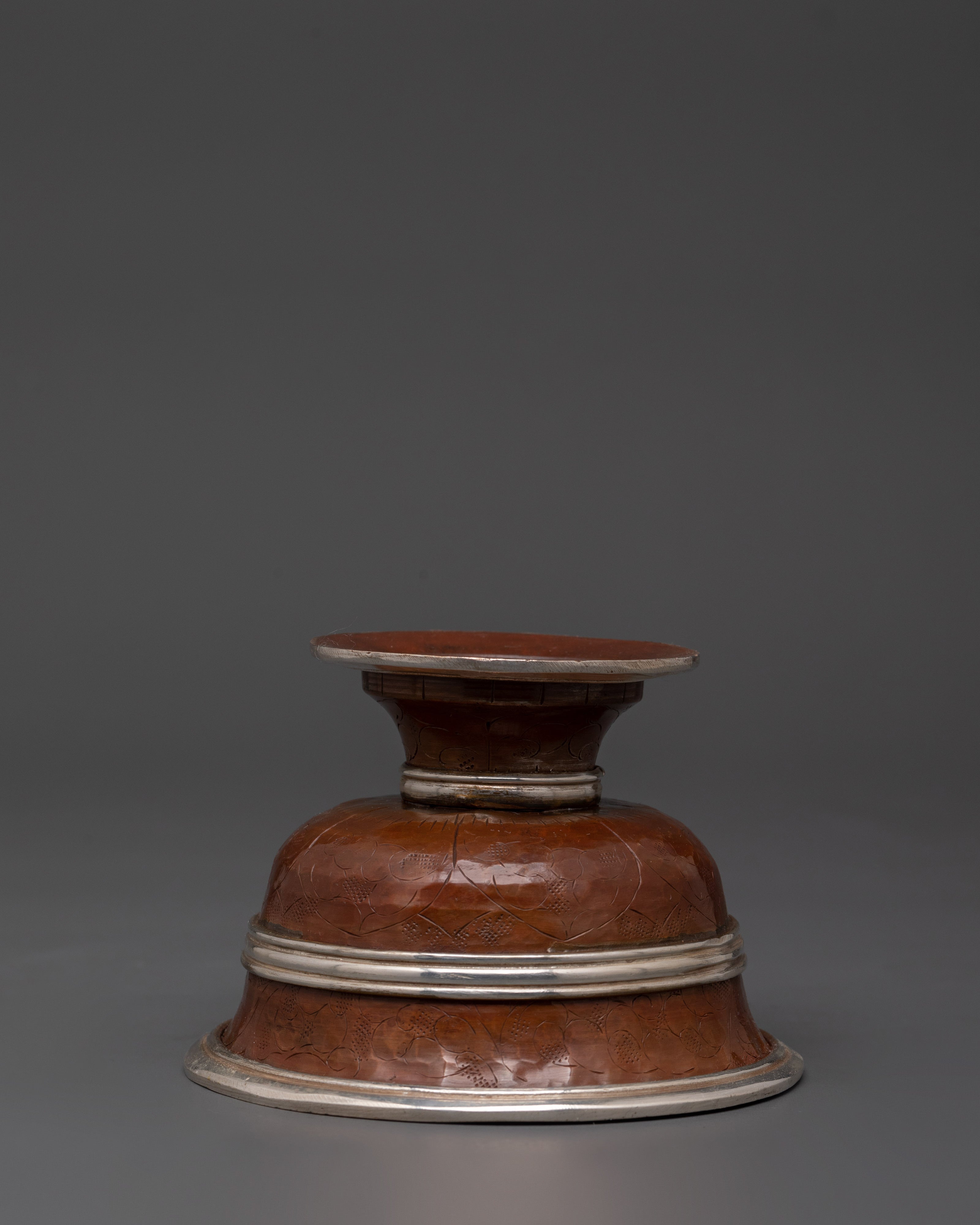Handcrafted Sacred Tibetan Offering Bowl Set | Oxidized Copper Ritual Bowls