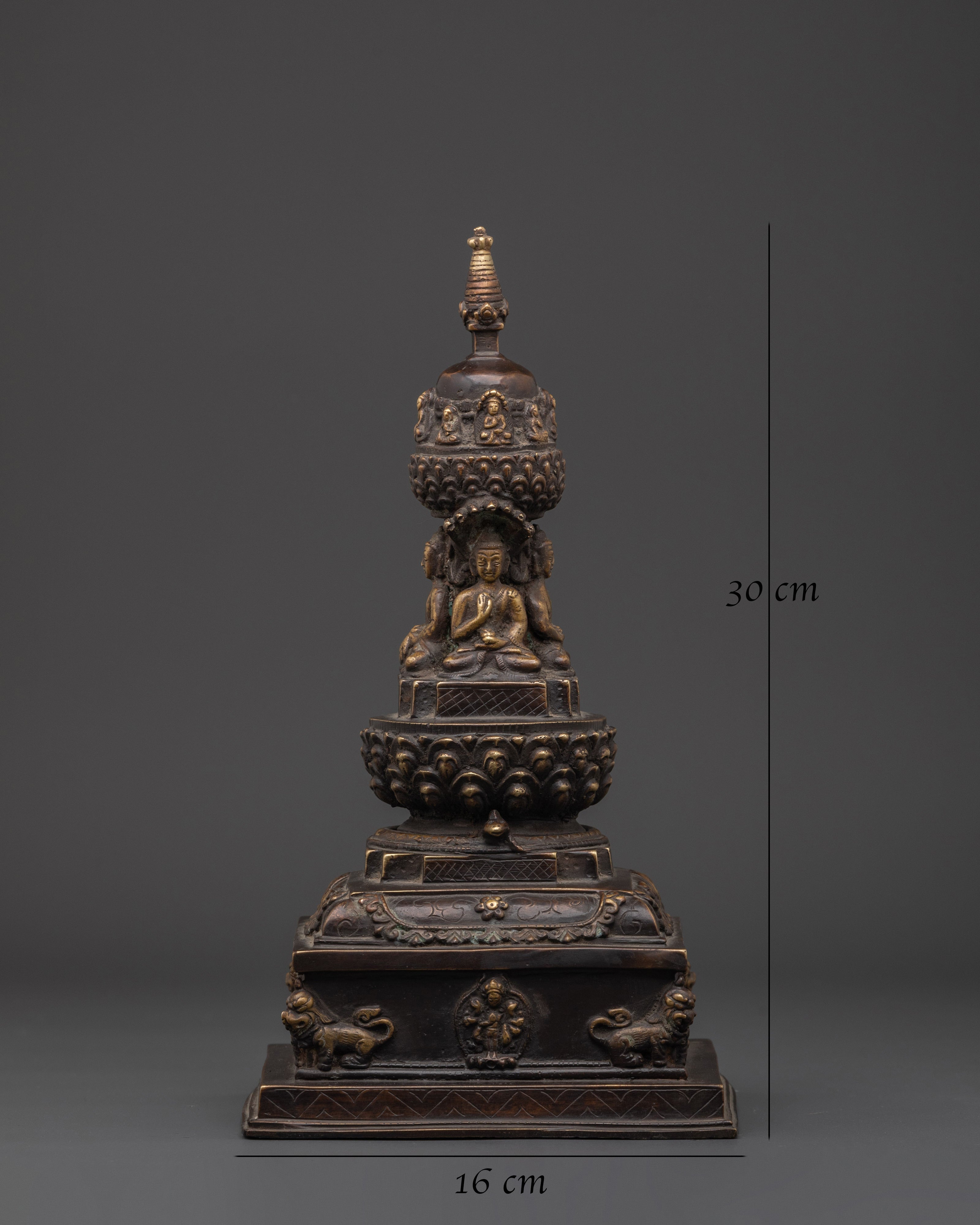 Sacred Buddhist Stupa Decor | Handcrafted Bronze Meditation Statue
