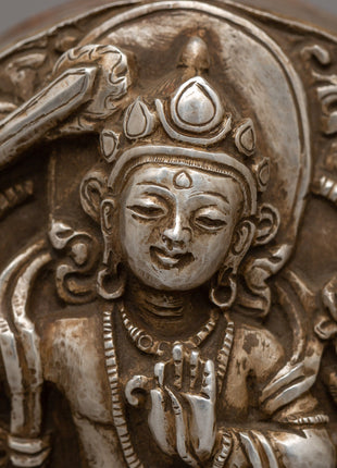 Manjushri Buddha Ghau Box in Silver | Wisdom and Enlightenment