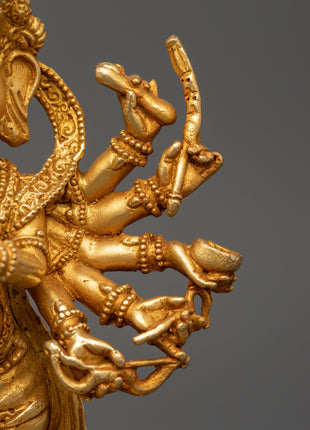 Ganesha Statue with One Leg Raised & Multiple Arms | Ganapati in Copper