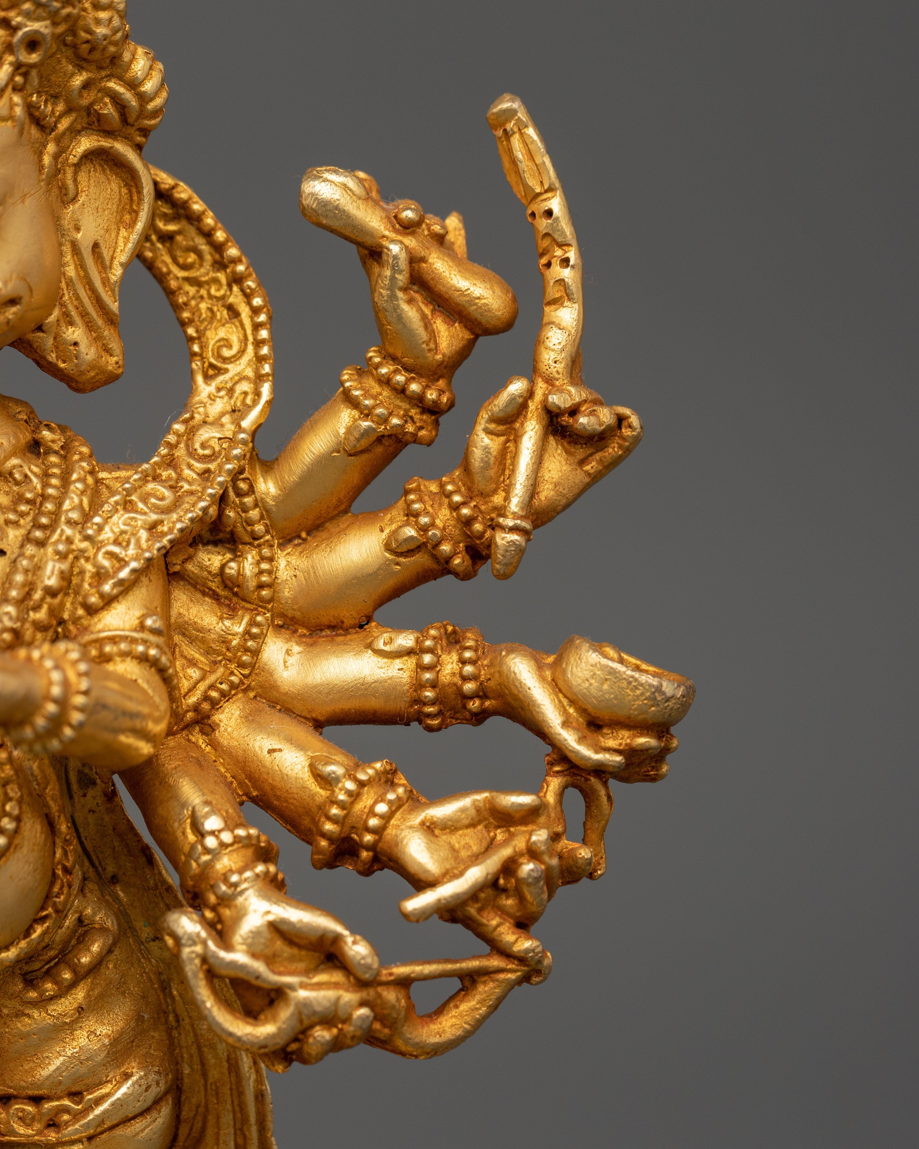 Ganesha Statue with One Leg Raised & Multiple Arms | Ganapati in Copper