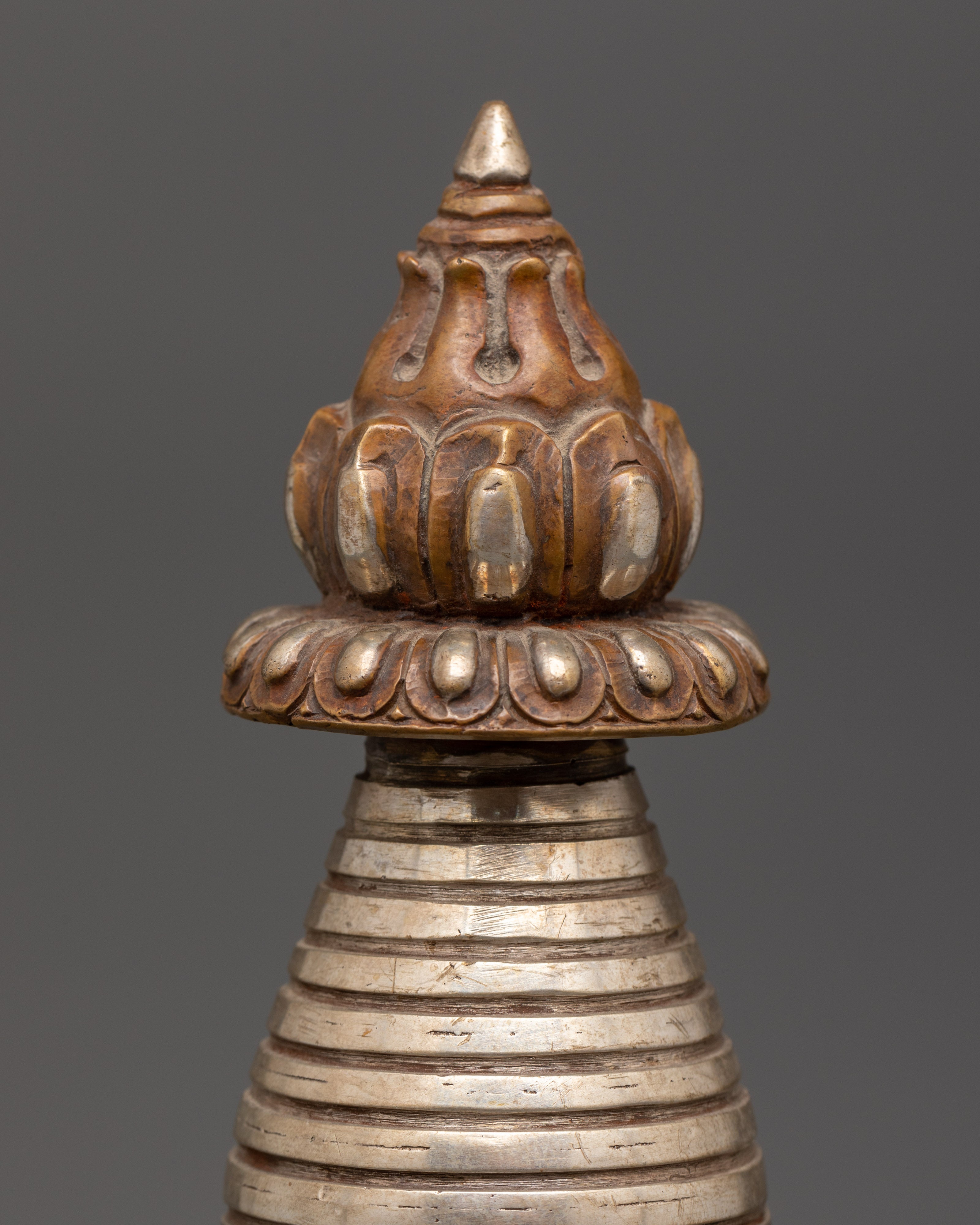 Silver Plated Copper Stupa | Tibetan Sacred Buddhist Artwork