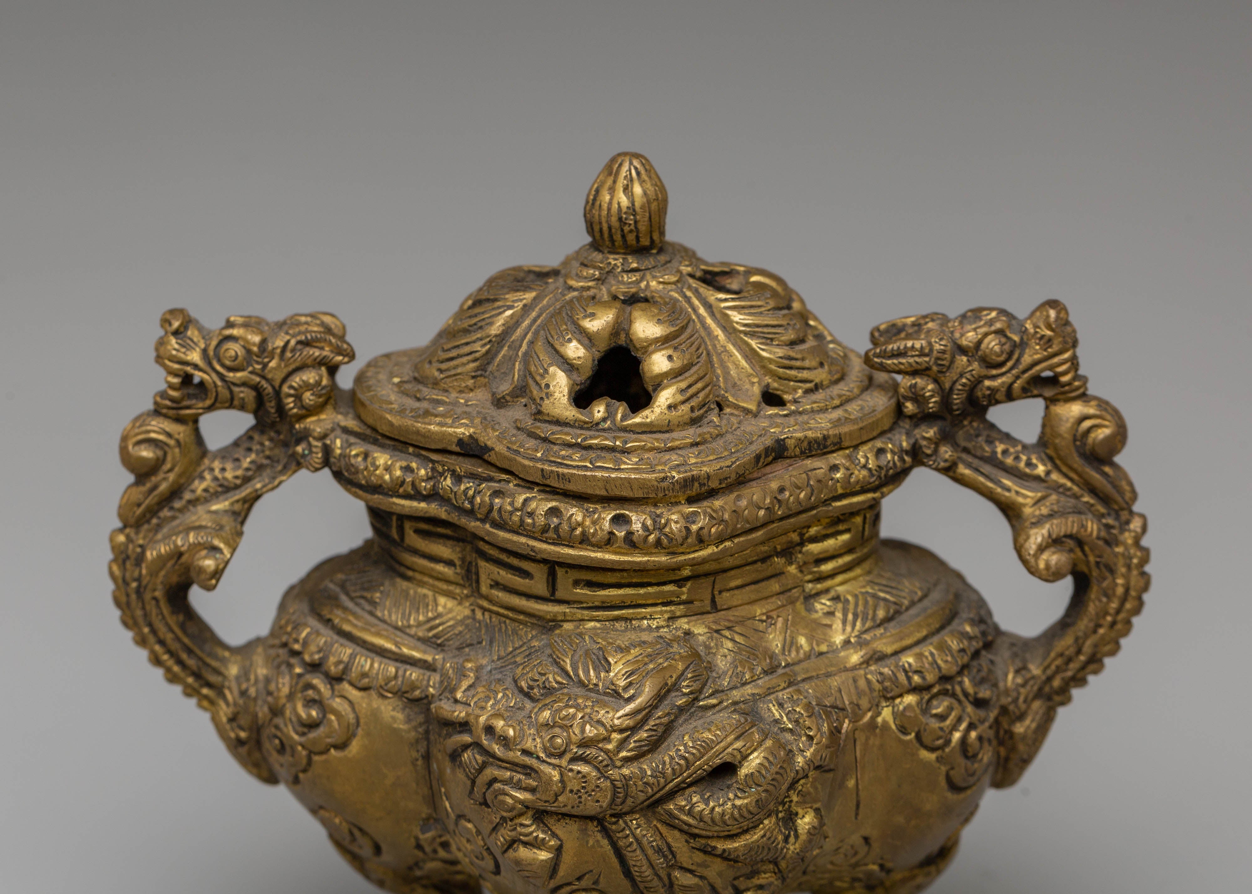 Handmade Dragon Motifs Incense Burner | Brass Ritual Decor