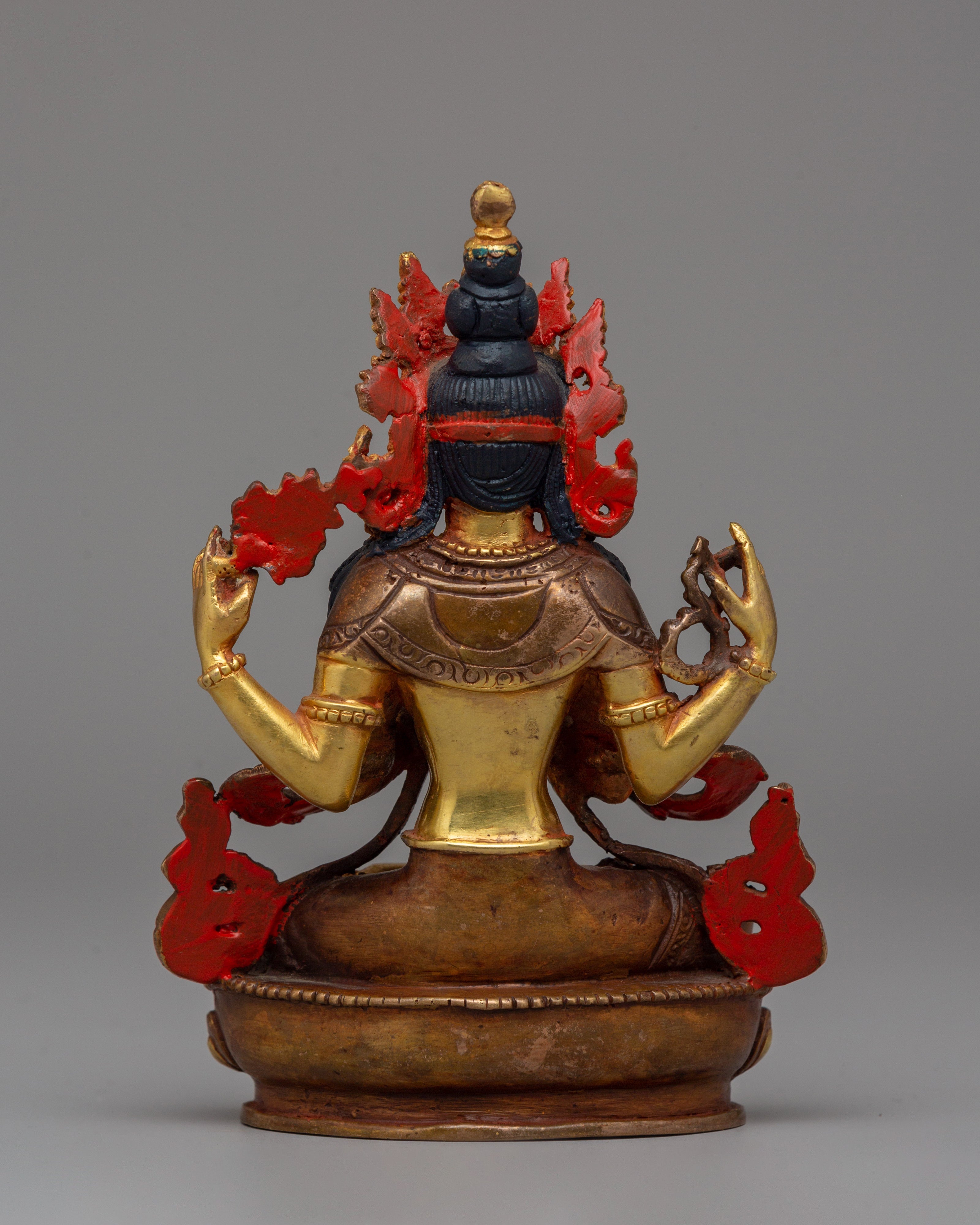 Gold Plated Chenrezig Statue | Avalokiteshvara Copper Buddha