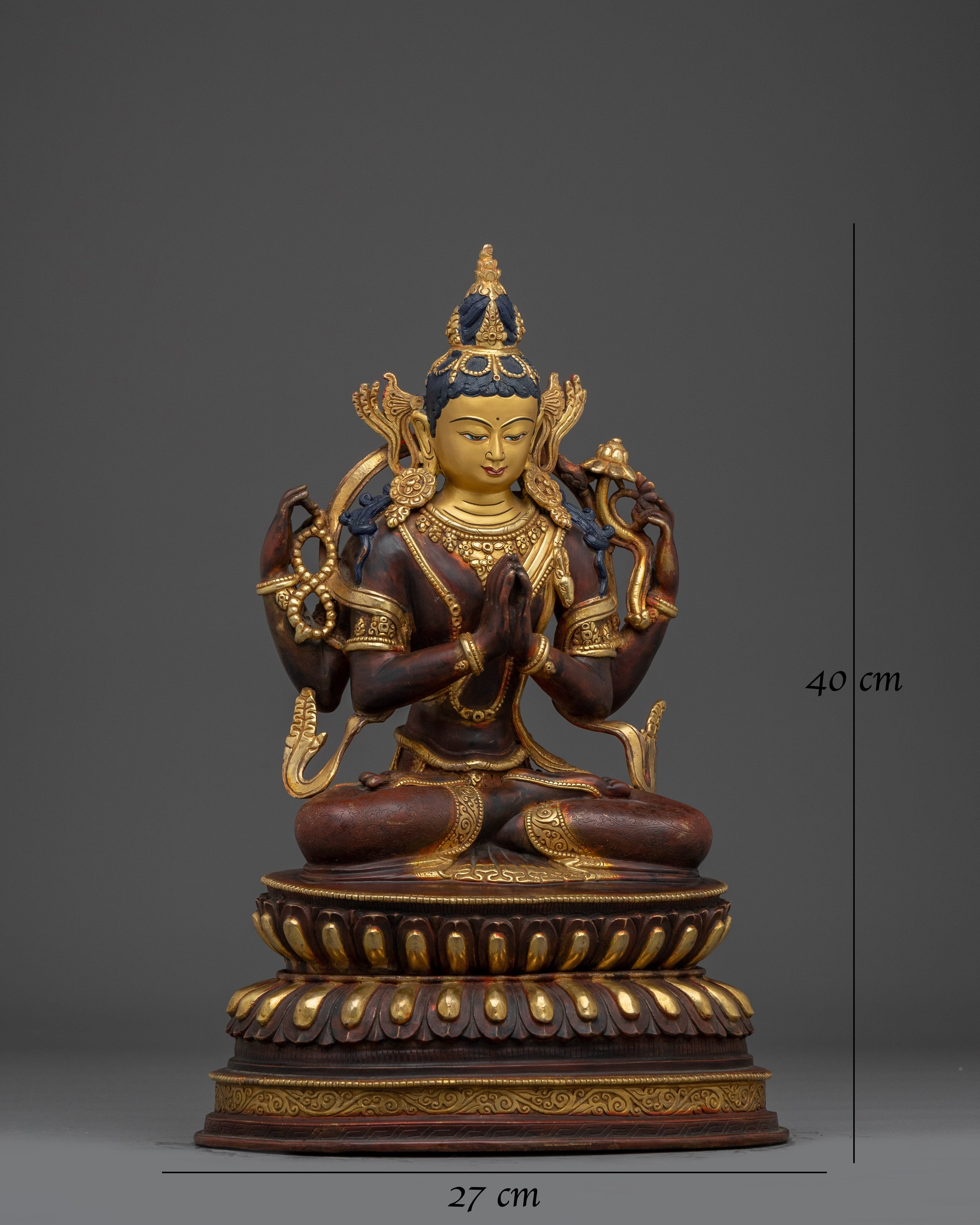 Golden Four Armed Chenrezig Figurine
