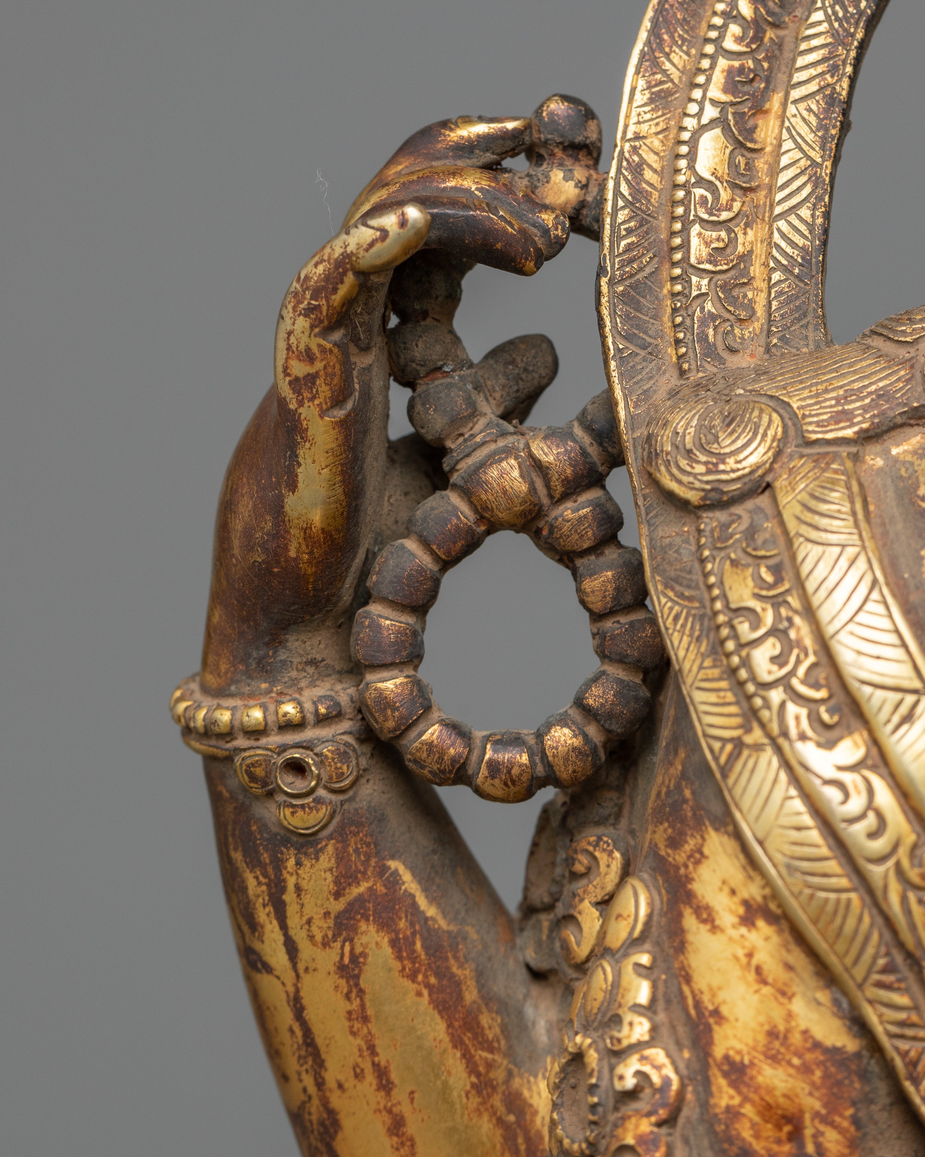 Antique Chenrezig Bodhisattva Statue | 24K Gold Gilded Compassion Deity