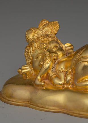 Elegant Gold-Plated Ganesha Statue | Sleeping Ganesh Sculpture
