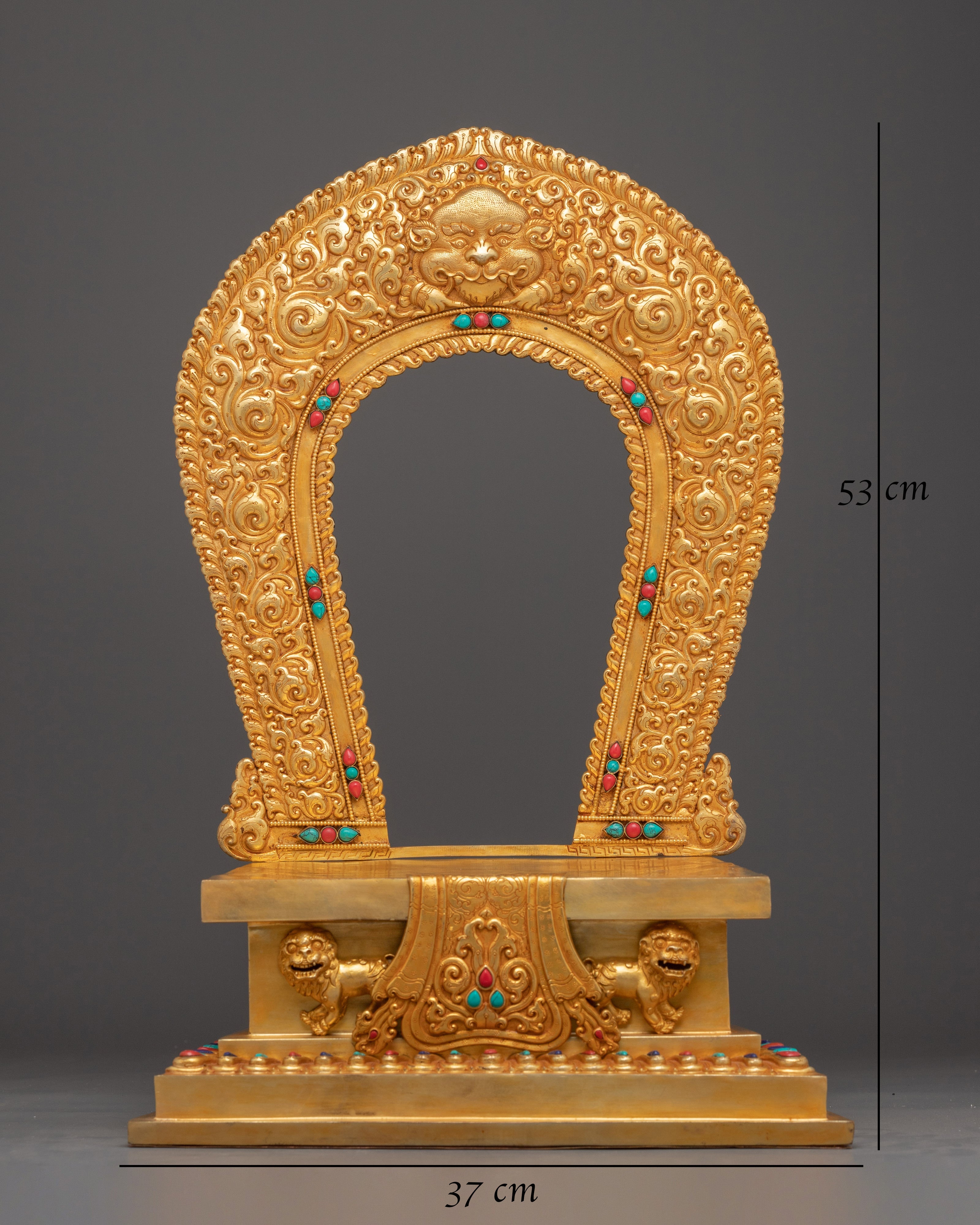 Traditional Tibetan Throne | Turquoise & Coral Inlay