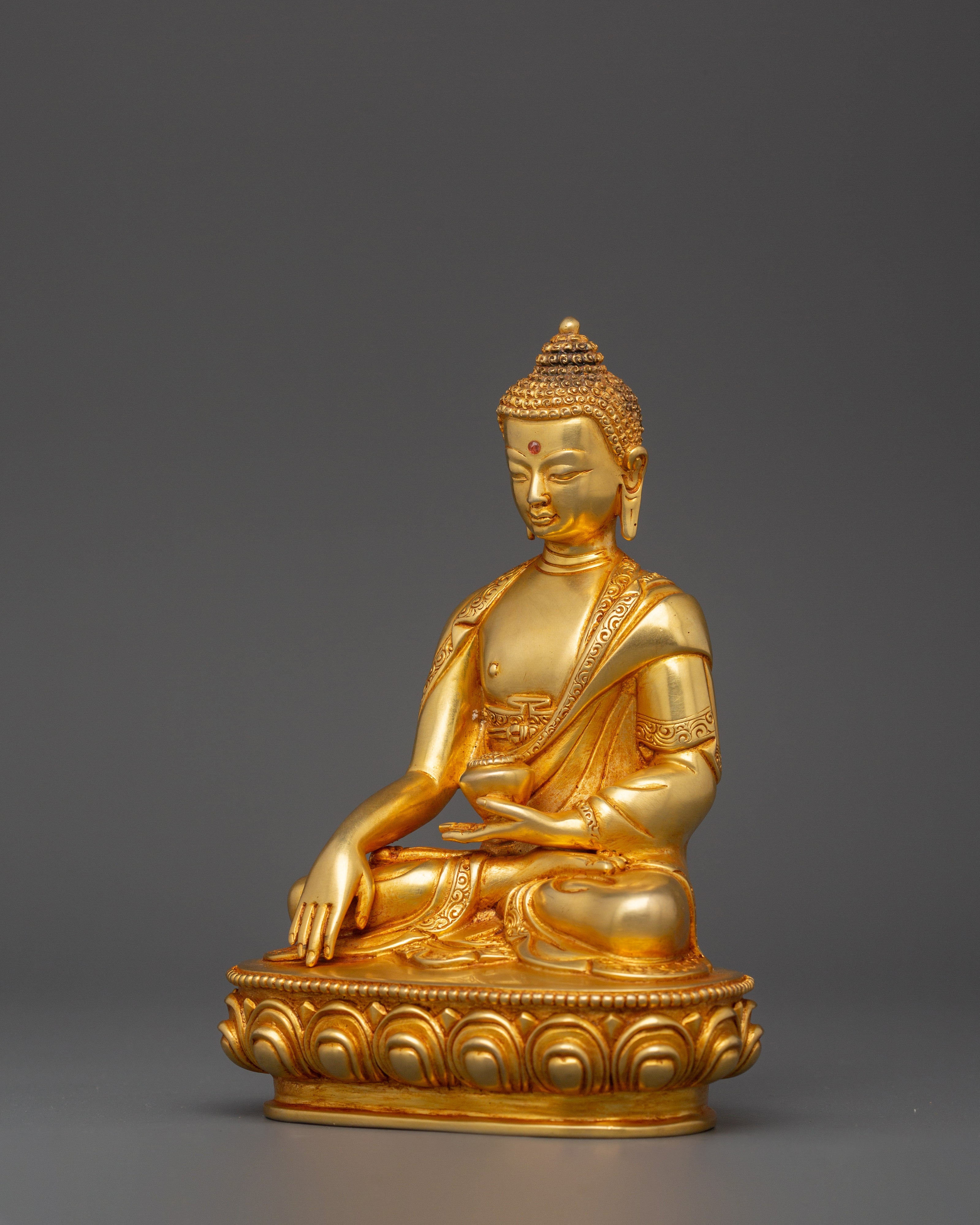 Shakyamuni Buddha Gold Plated Statue | Handcrafted Copper Deity for Meditation