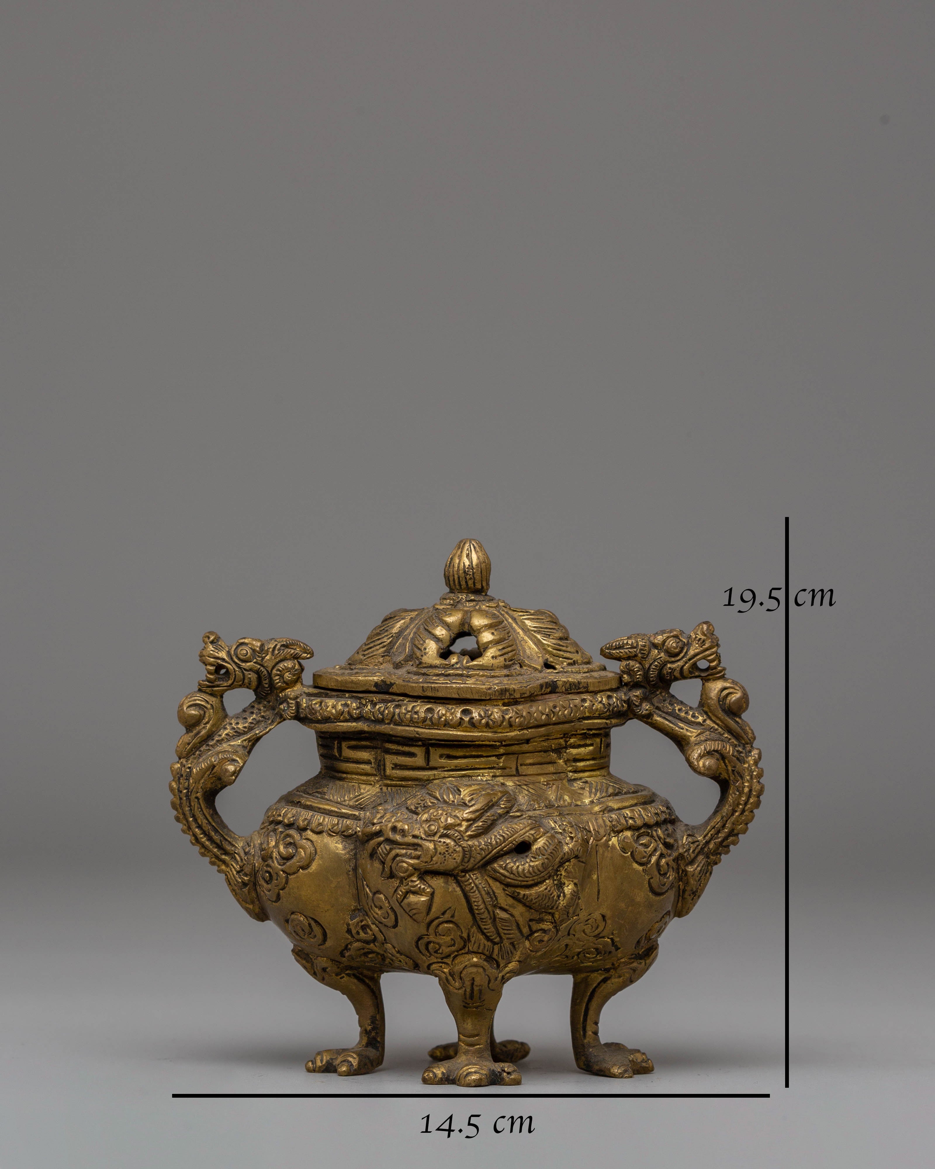Handmade Dragon Motifs Incense Burner | Brass Ritual Decor