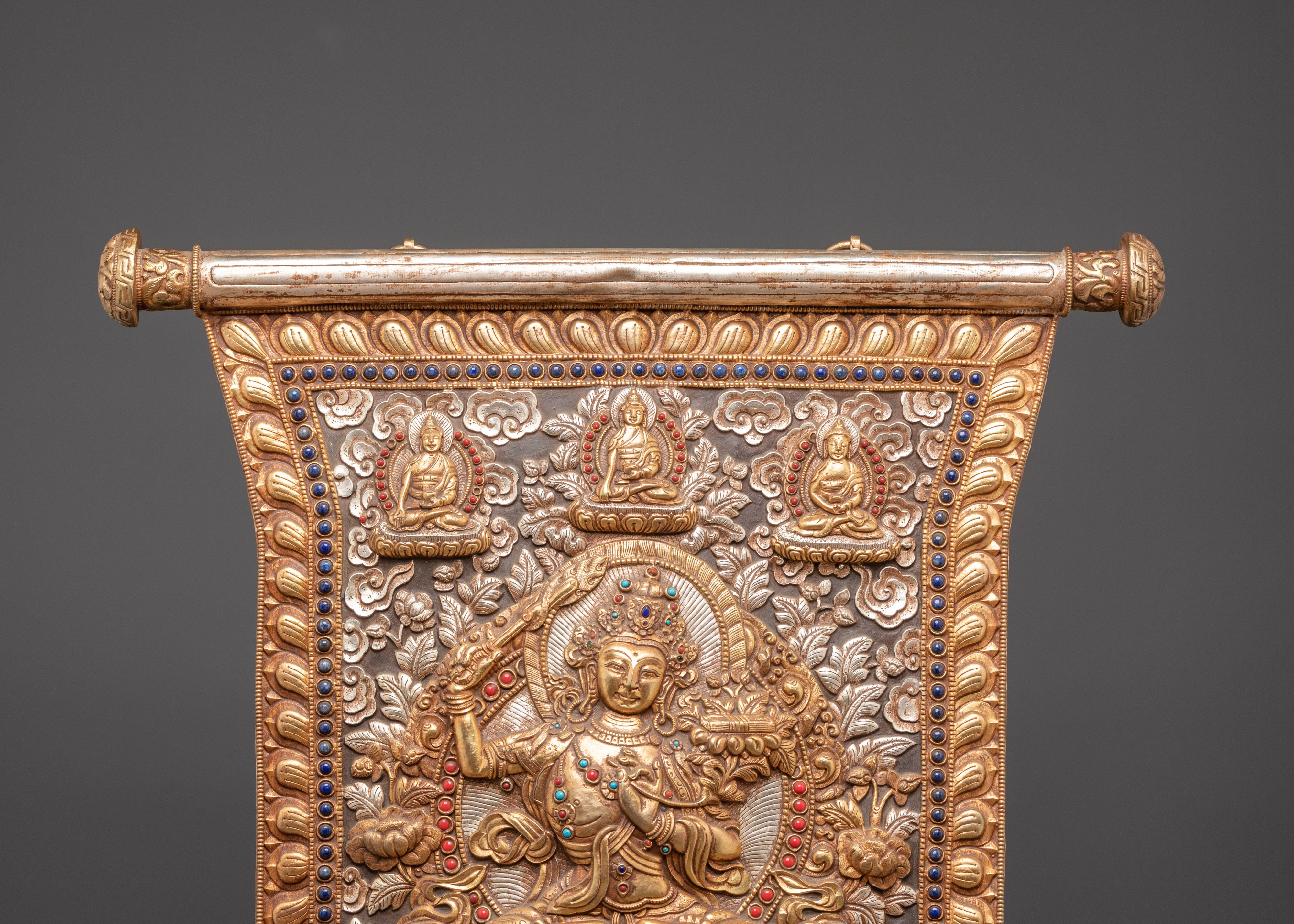 Handcrafted Manjushri Wall Hanging | Buddhist Copper Wall Art