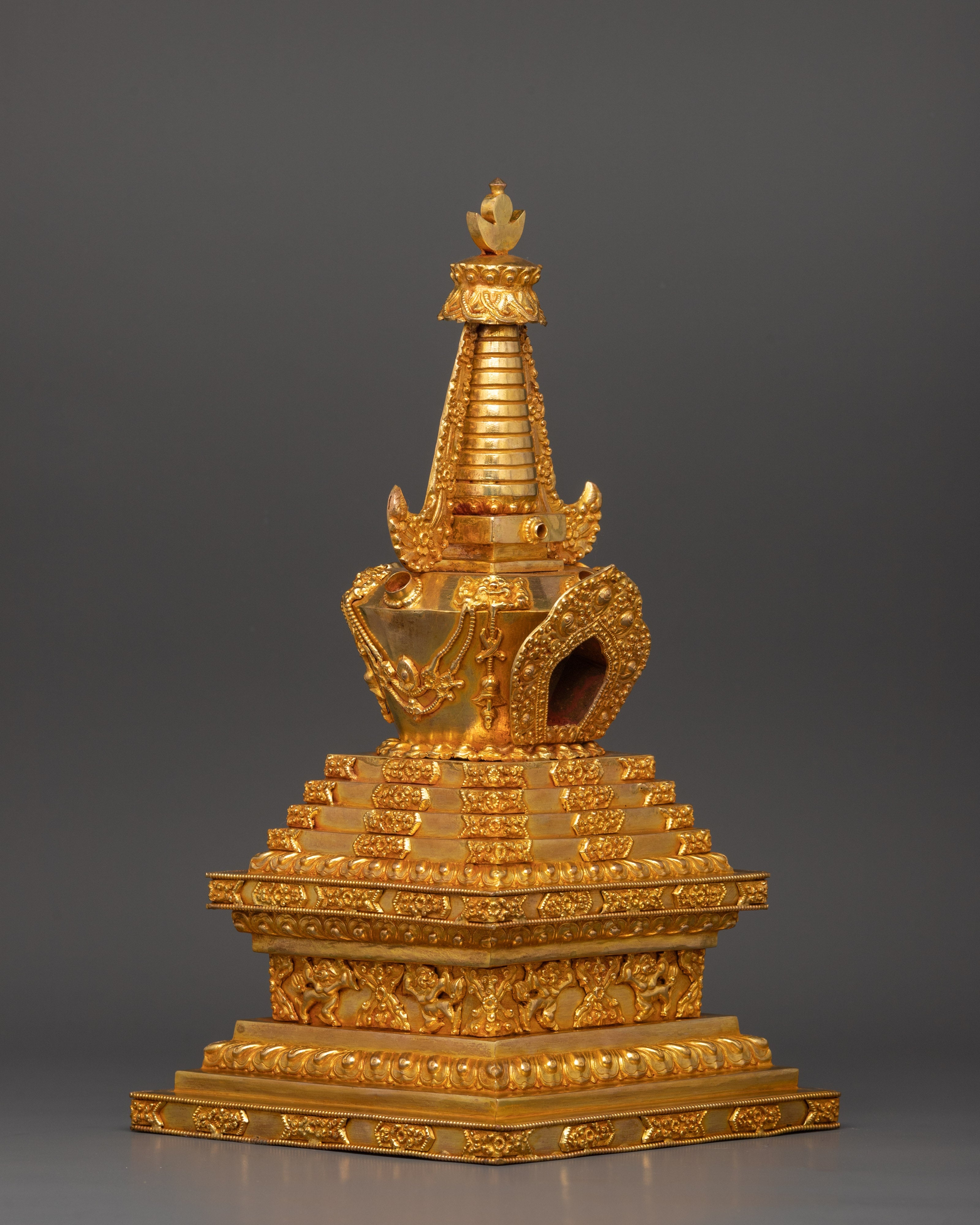 Stupa Sacred Tibetan Altar Decor | Handcrafted Gold Plated Copper Stupa