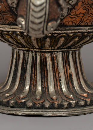 Religious Tibetan Tea Pot | A Sacred Silver-Plated Offering Vessel