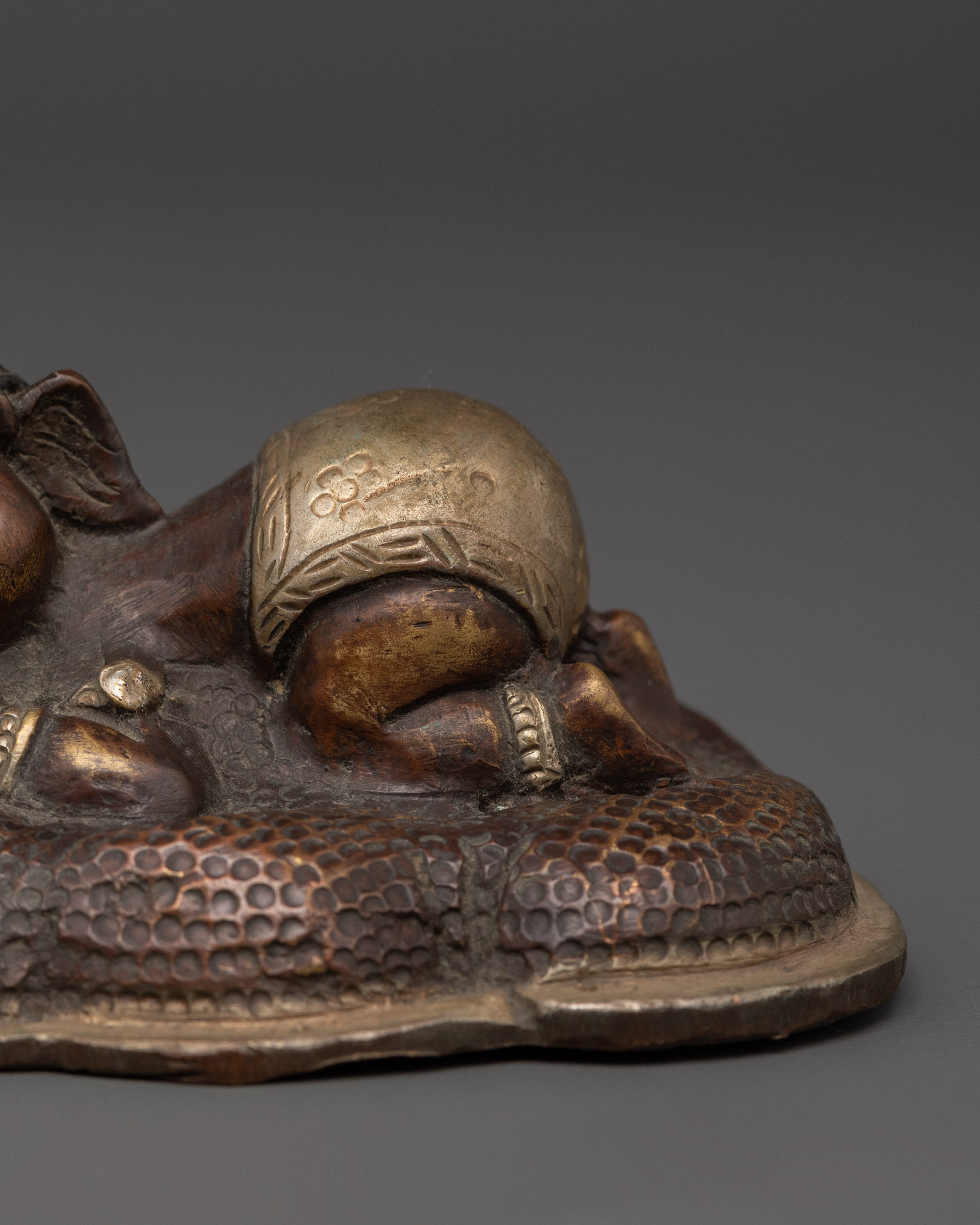 Handmade Oxidized Ganesh Statue in Copper | Sleeping Ganesha Idol for Home Decor