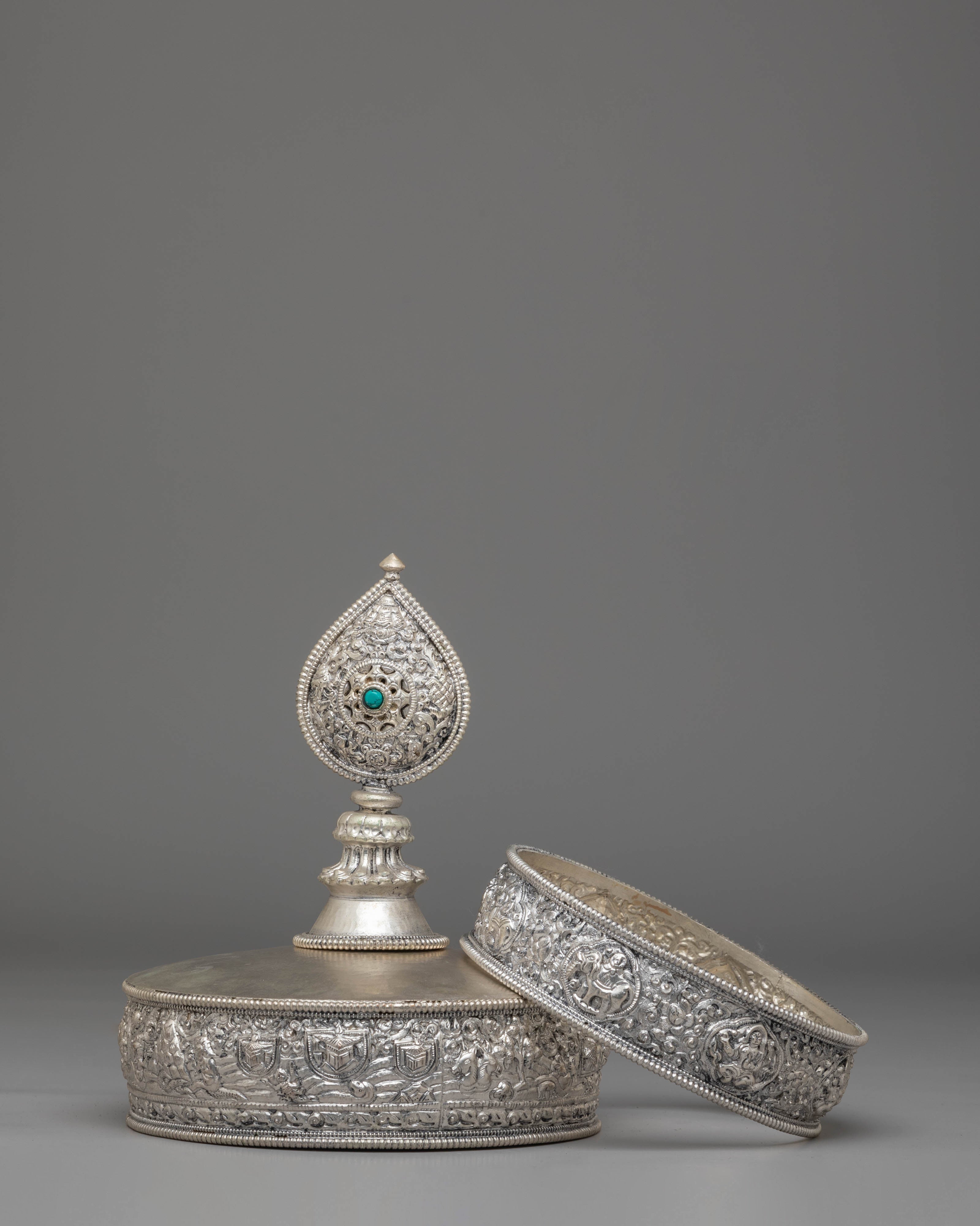 Traditional Tibetan Ritual Mandala | Silver Frame and Gemstones