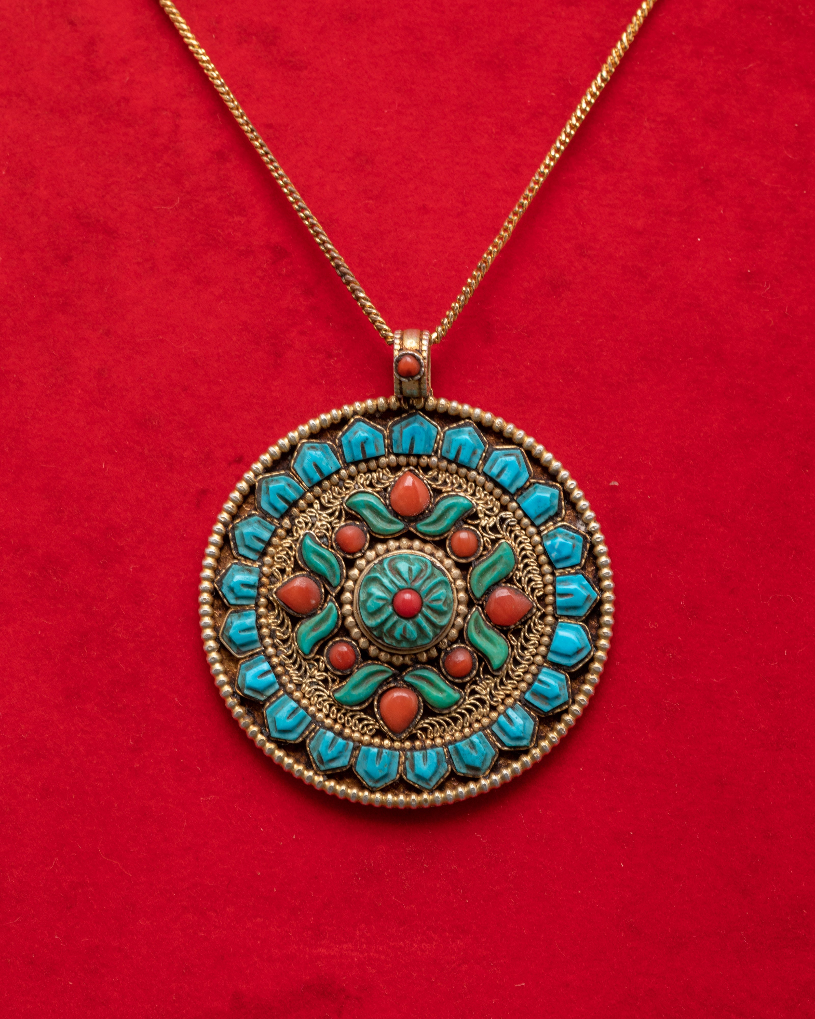 Handcrafted Tribal Pendant | Turquoise and Red Coral Boho Jewelry