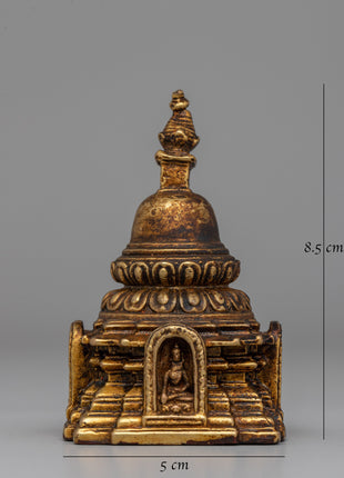 Traditional Tibetan Stupa Sculpture | Compact Symbol of Enlightenment for Desk or Altar