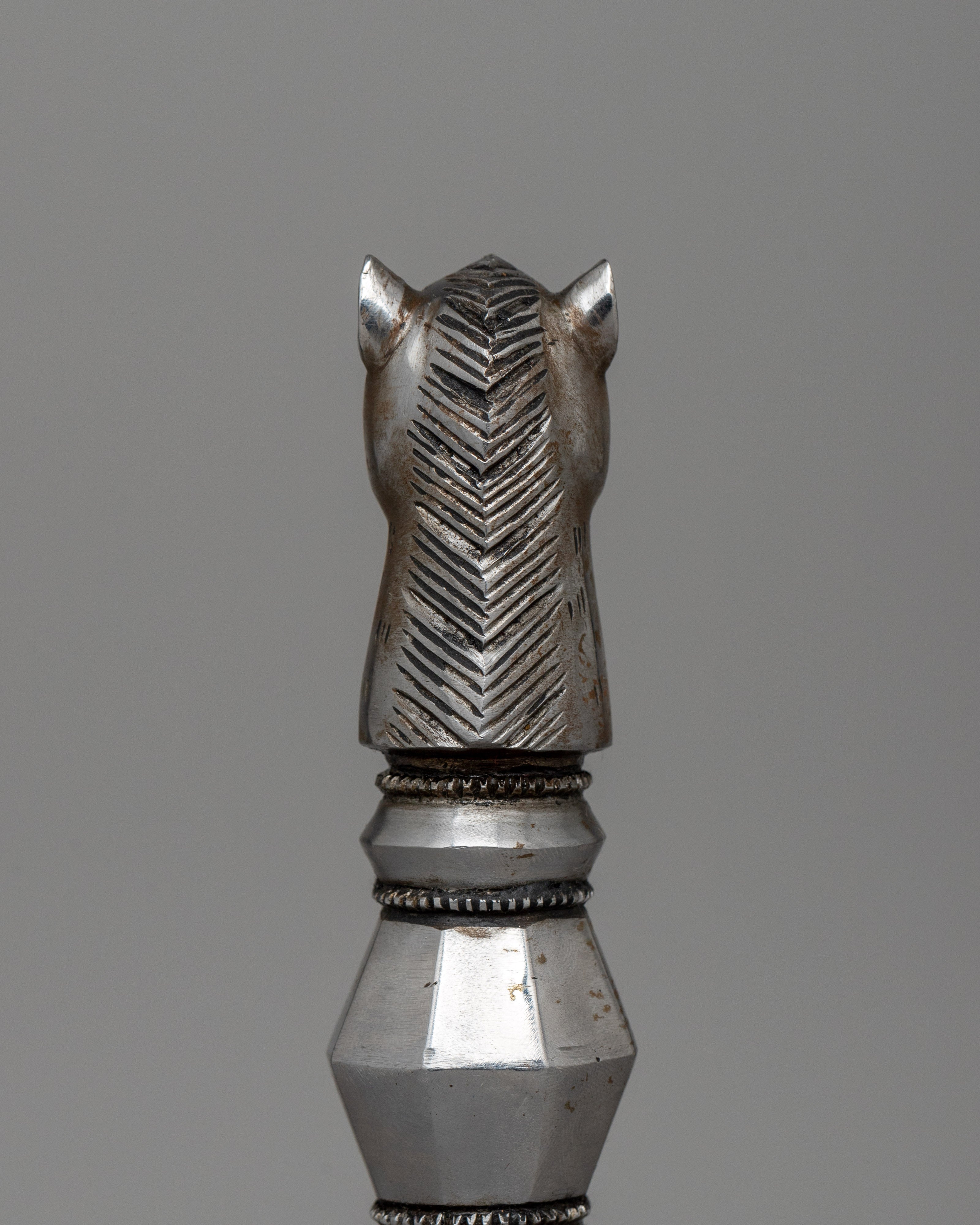 Hand-Carved Horse-Headed Iron Phurba for Ritual Practices |  Spiritual Transformation