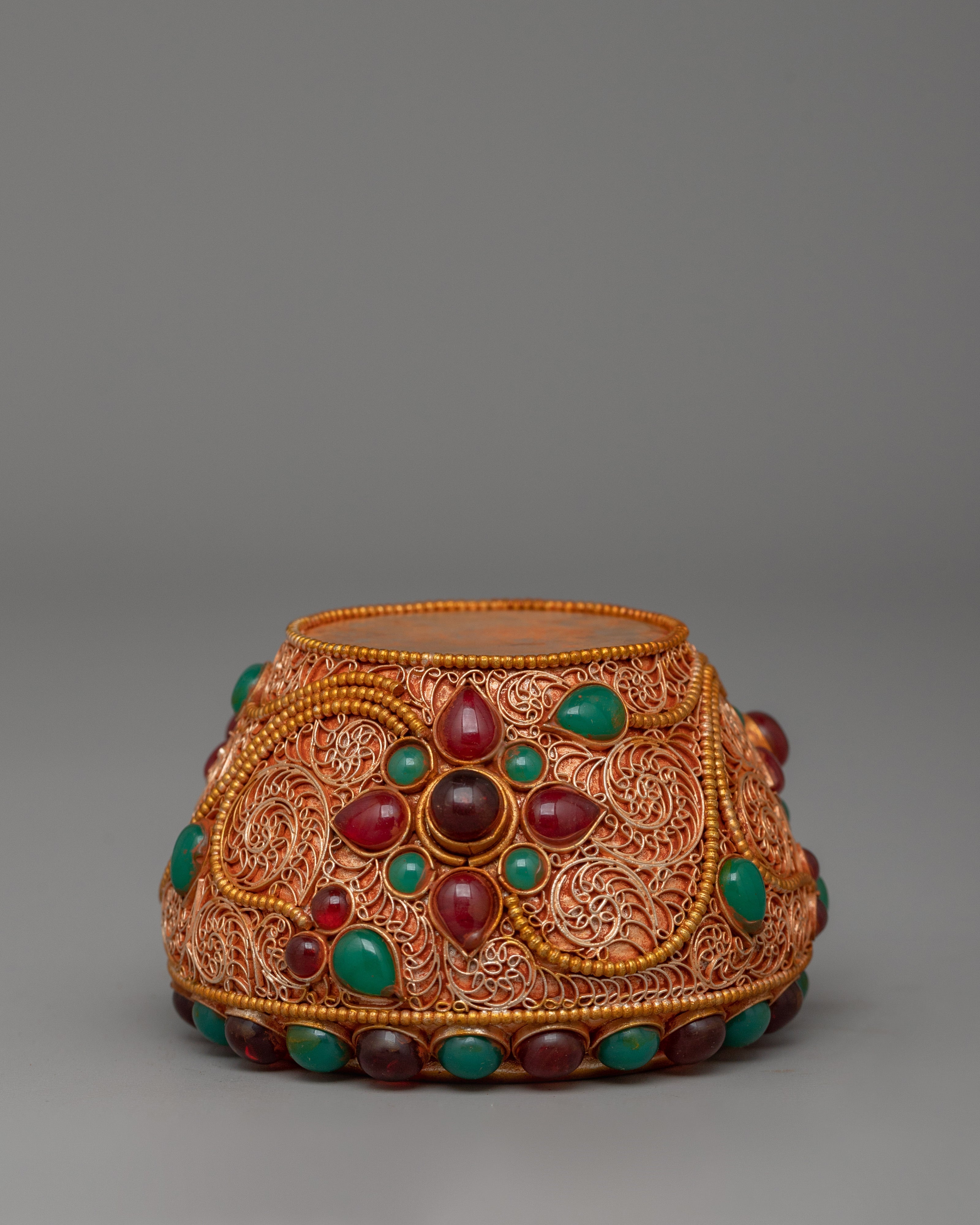 Tibetan Golpa Bowl with coral | Buddhist Sacred Decor
