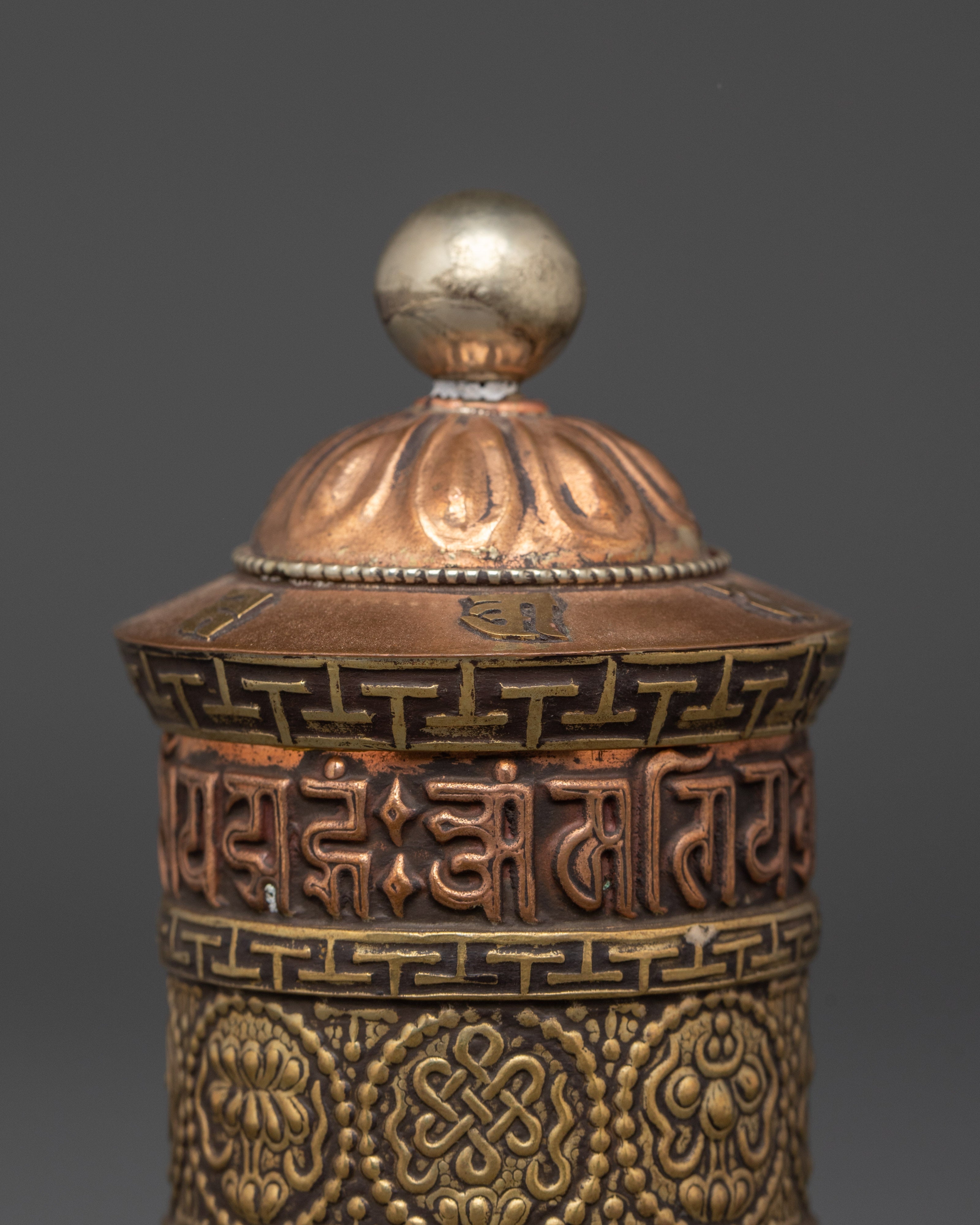 Sacred Ritual Mantra Prayer Wheel | Handmade Brass Copper Buddhist Wheel