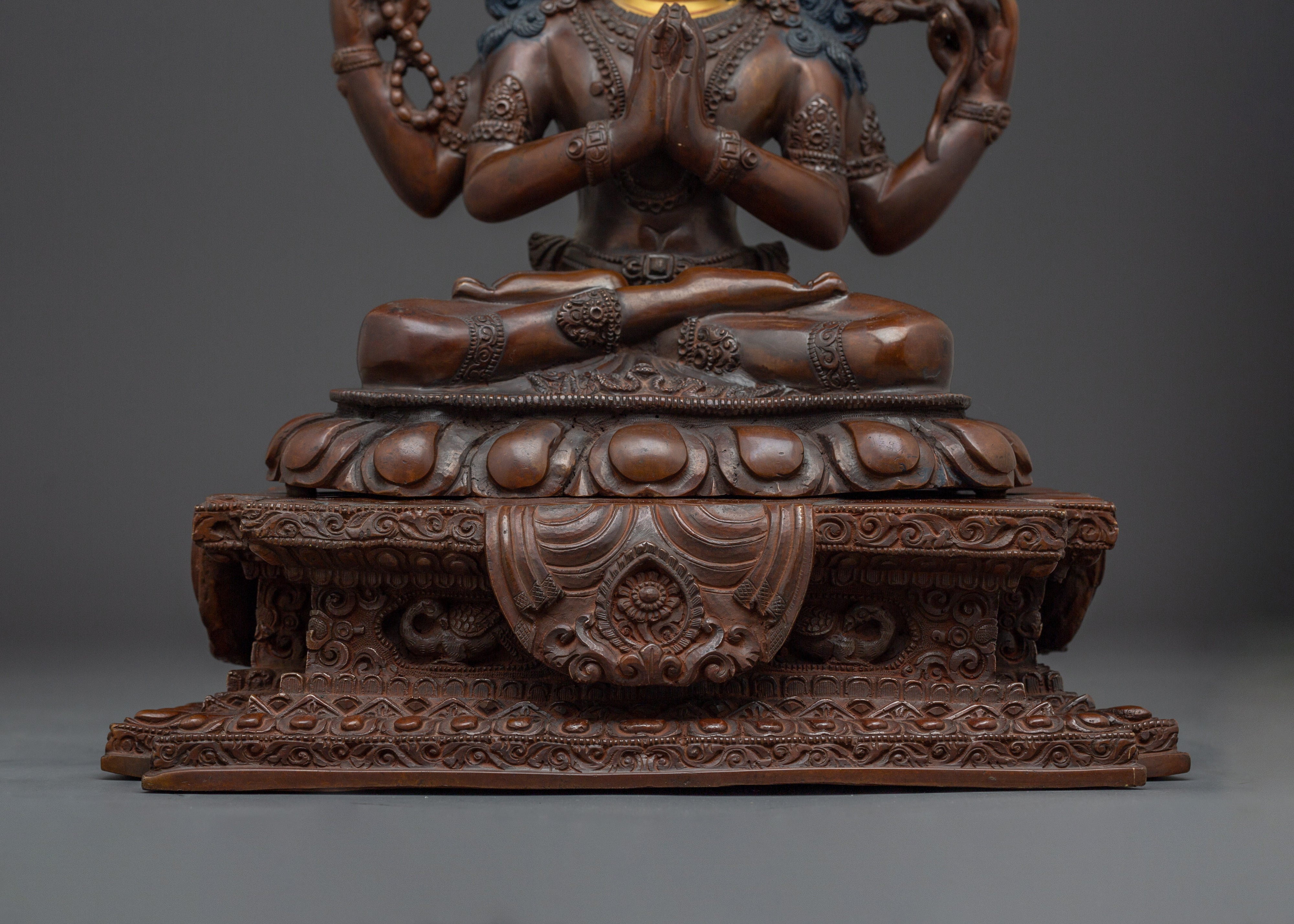 Tibetan Four-Armed Avalokiteshvara Copper Statue | Sculpture for Meditation, & Blessings