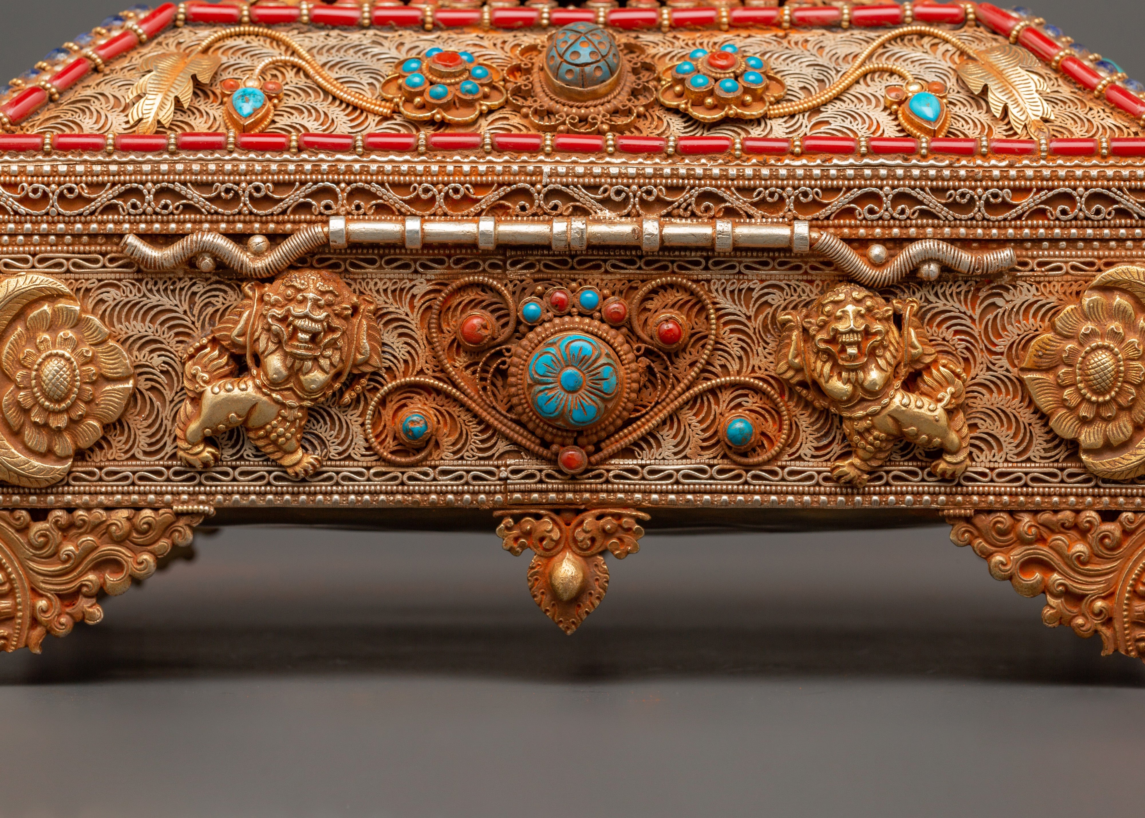 Tibetan Treasure Box with Turquoise and Coral | Buddhist Decor