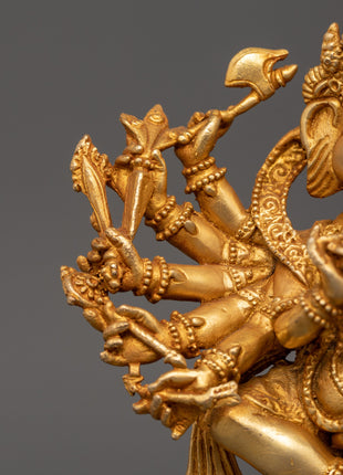 Ganesha Statue with One Leg Raised & Multiple Arms | Ganapati in Copper