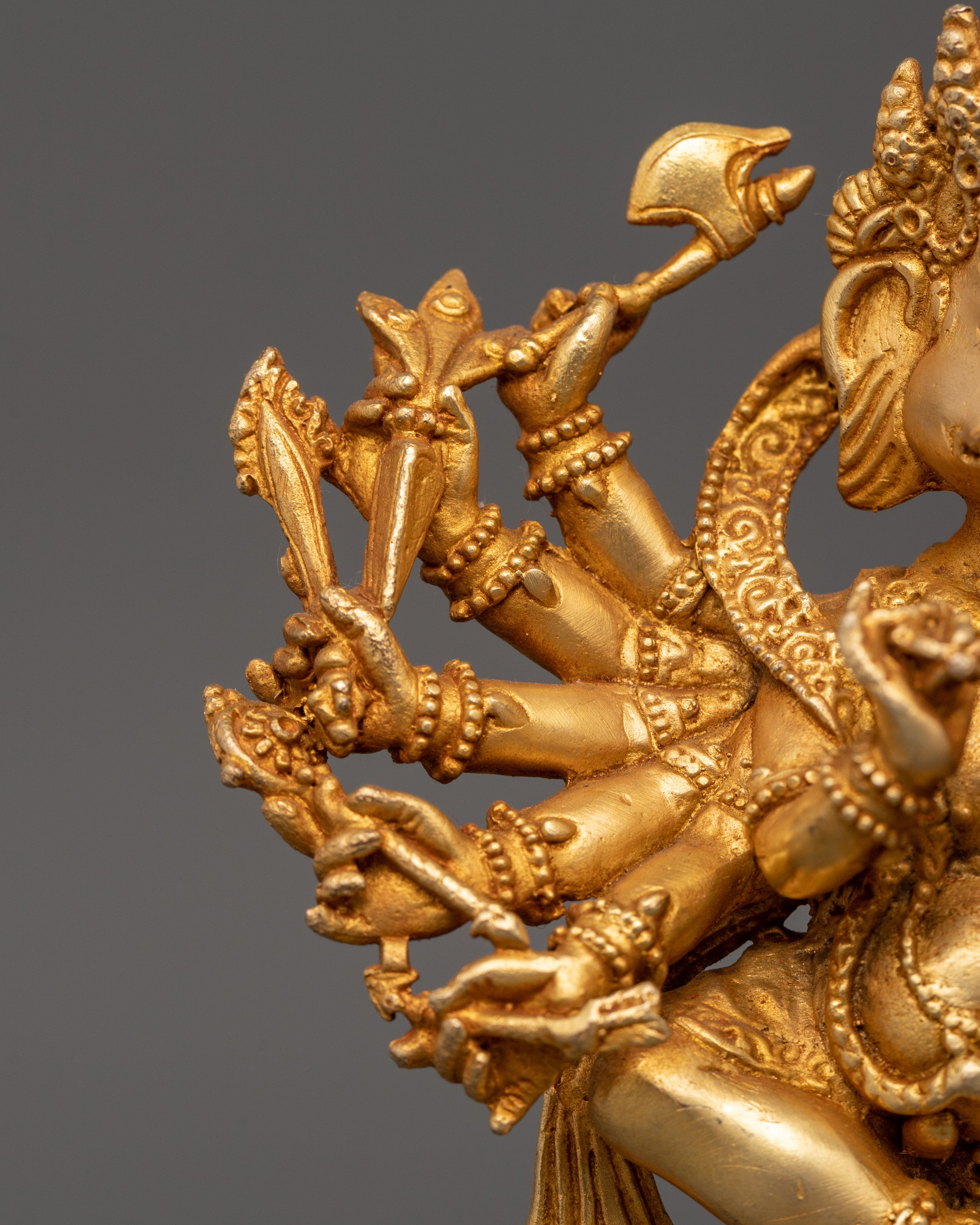 Ganesha Statue with One Leg Raised & Multiple Arms | Ganapati in Copper