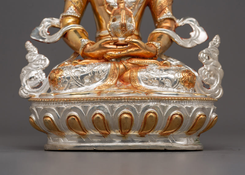 Handmade Buddha Amitayus Statue | Handmade Gold and Silver-Plated Copper Sculpture for Altar