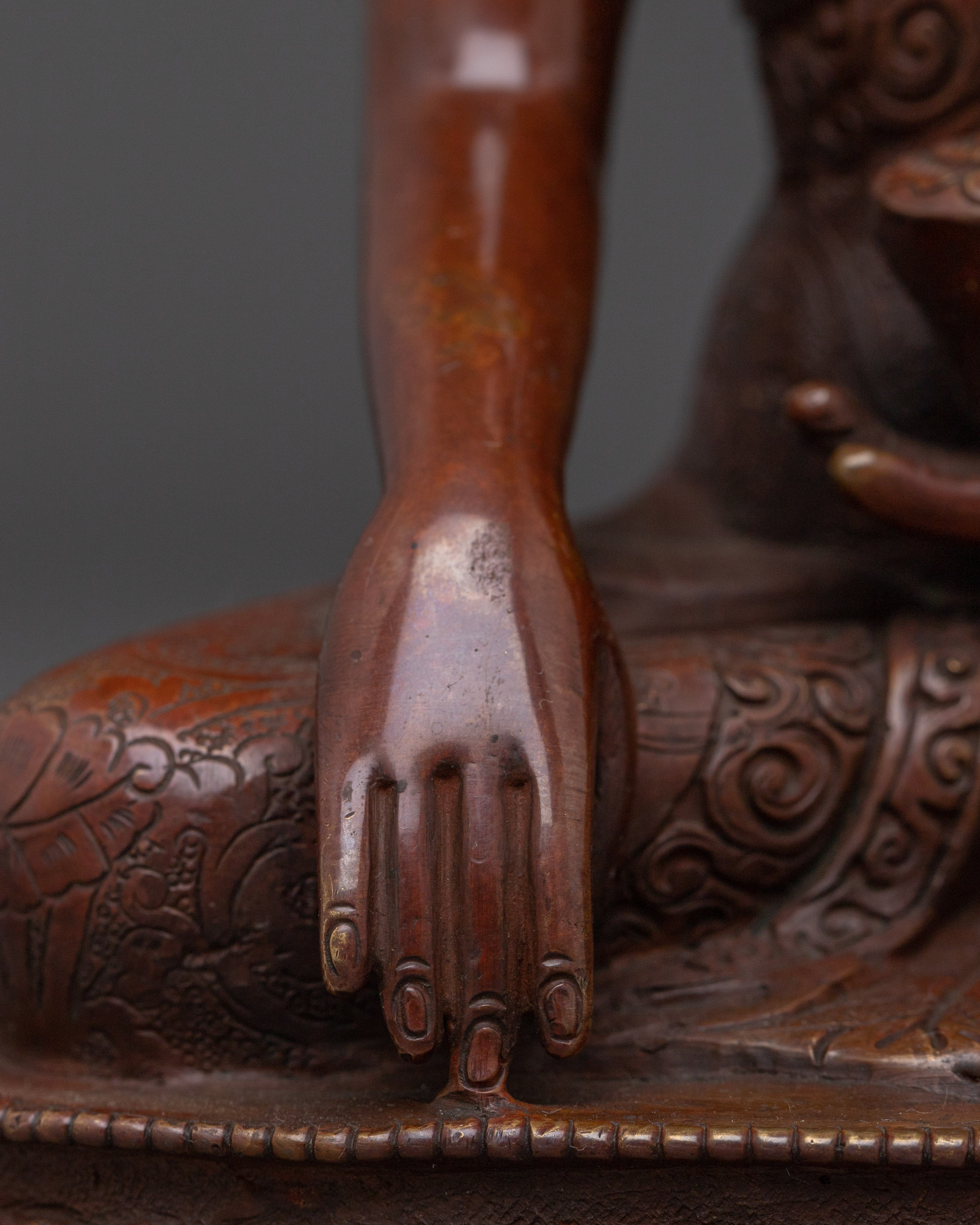 Handcrafted Oxidized Copper Shakyamuni Buddha Statue | Symbol of Peace