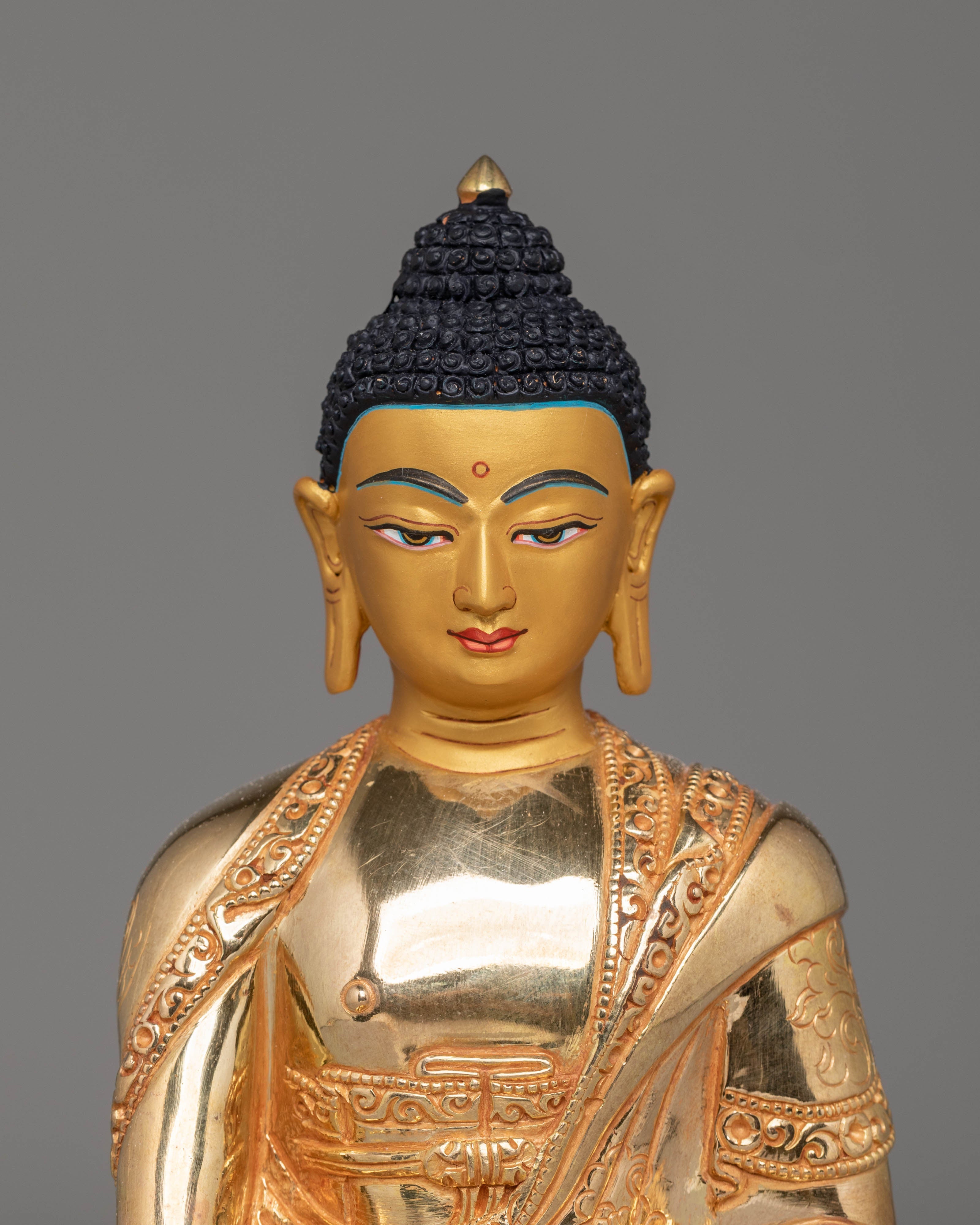 Shakyamuni Buddha Copper Statue for Decor | 24K Gold Plated Tibetan Art
