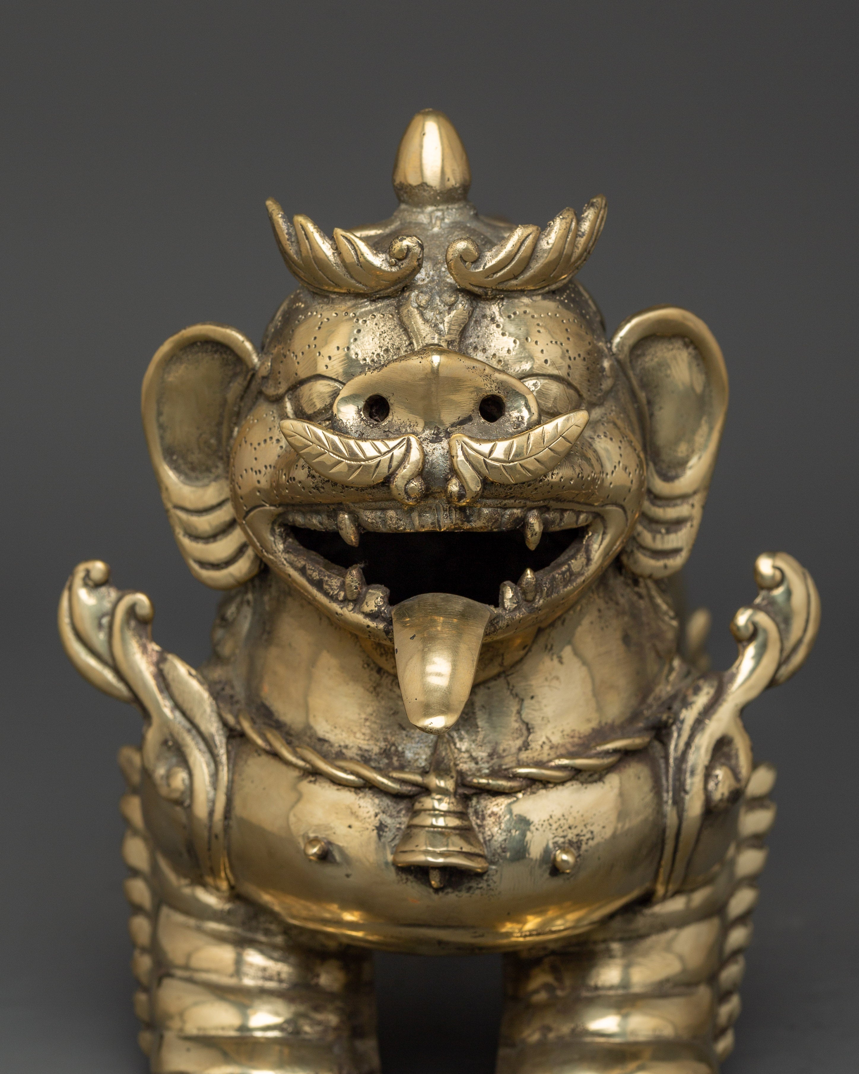 Handmade Tibetan Snow Lion Set | Brass Guardian Statues