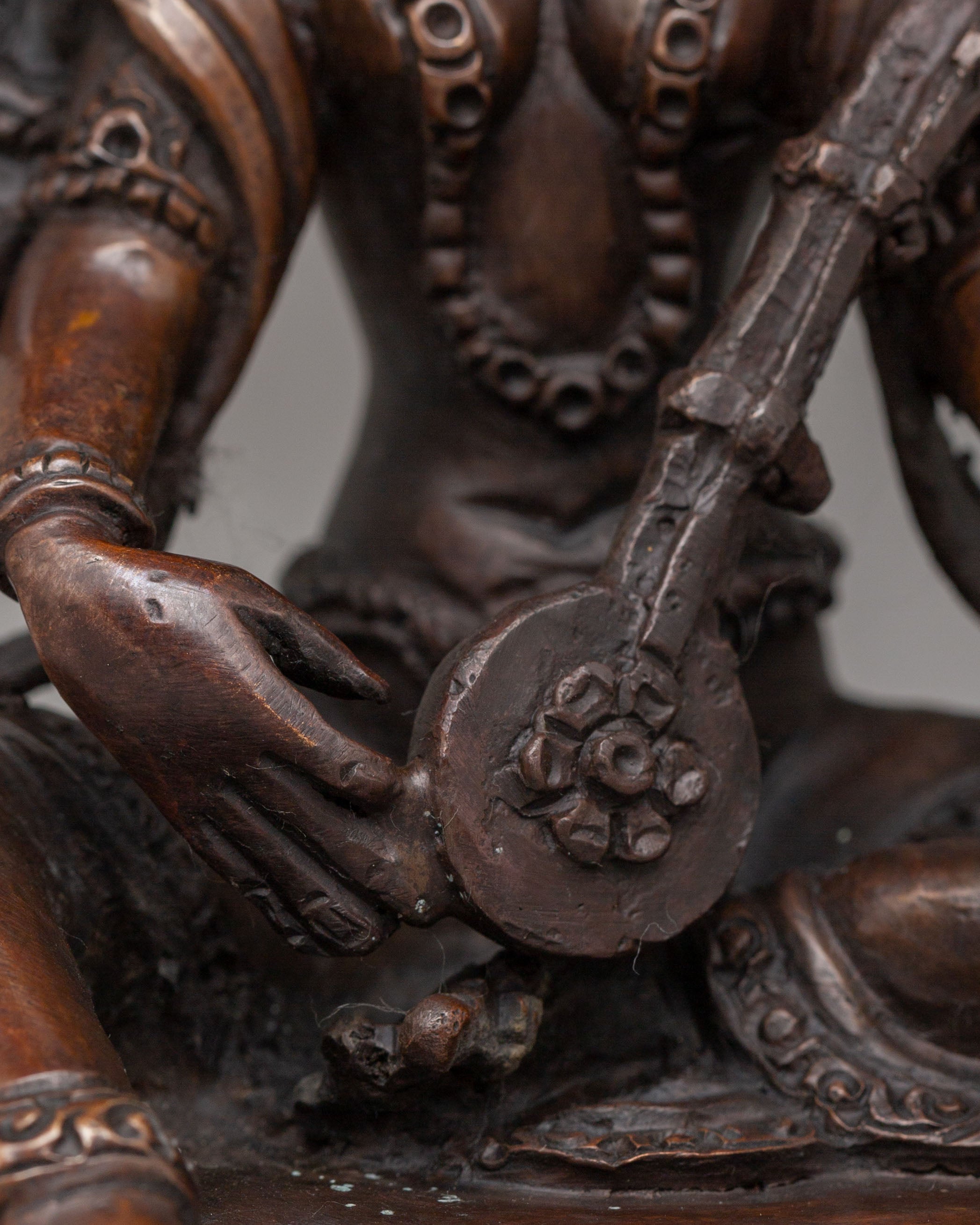 Traditional Saraswati Statue | Oxidized Copper Body
