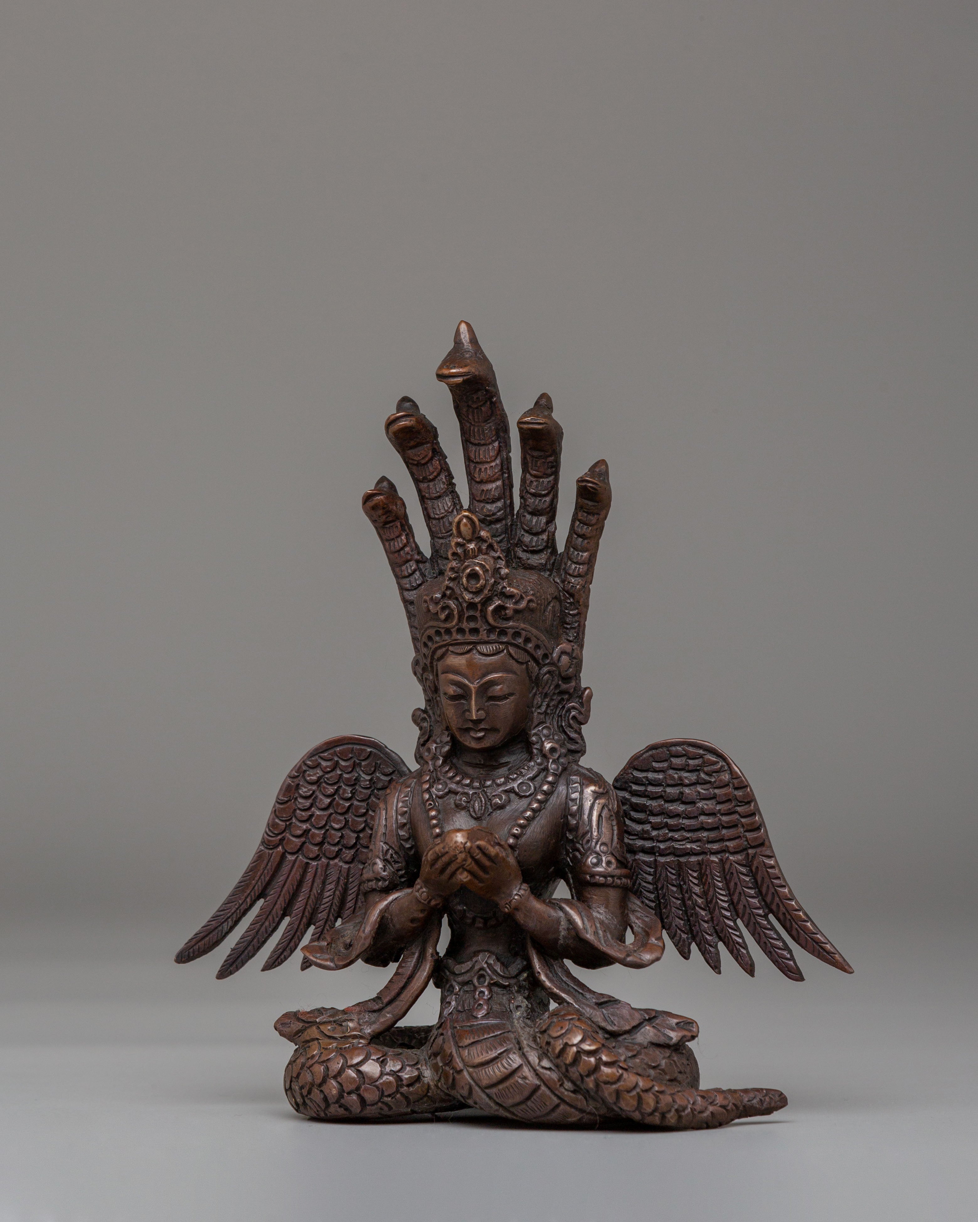 Himalayan Nagkanya Statue | Handcrafted Oxidized Copper Serpent Goddess Figurine