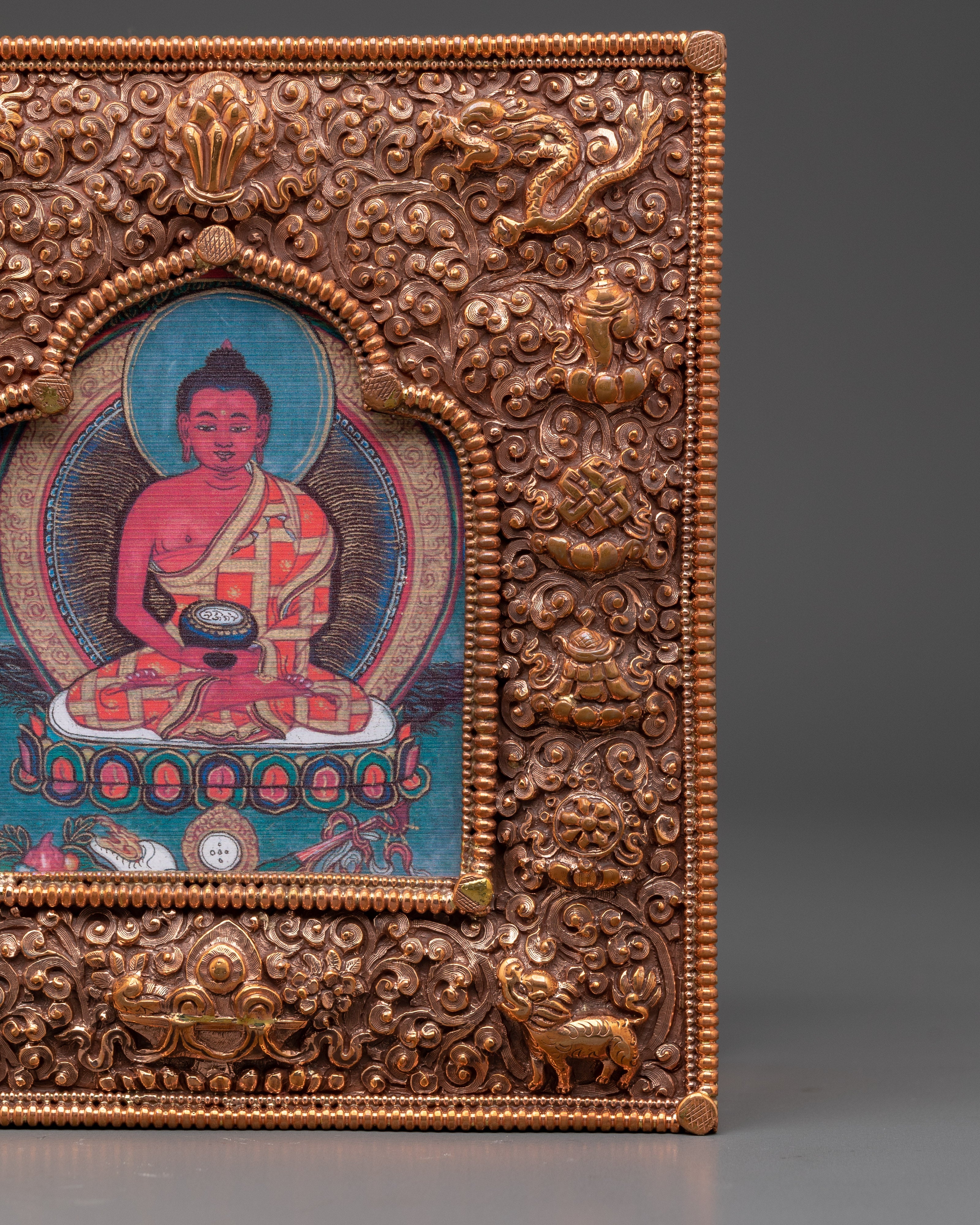 Copper Shakyamuni Buddha Ghau Box | Ritual Box for Sacred Artifacts