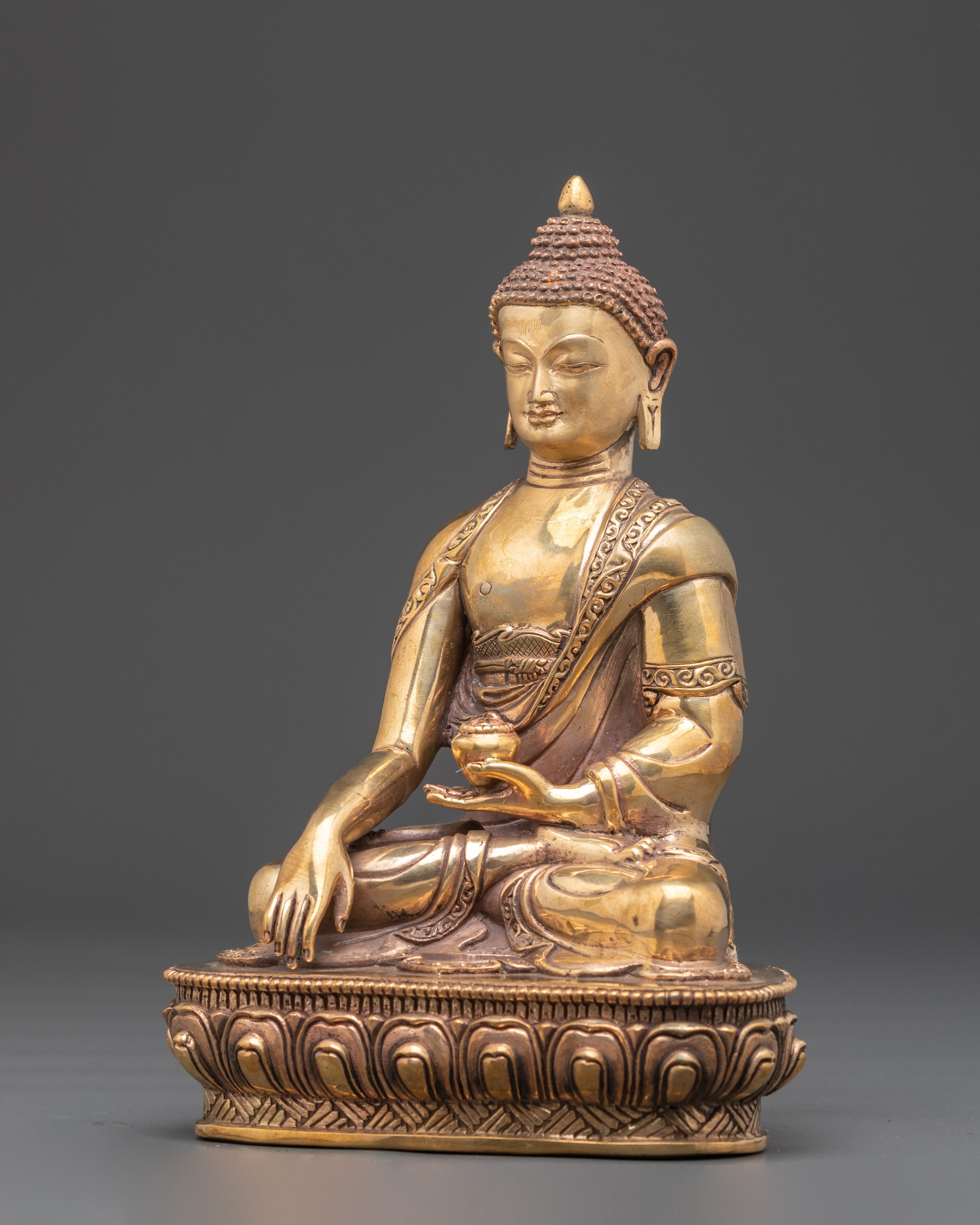 Traditional Shakyamuni Buddha Figurine | Gold Plated Copper Meditation Statue