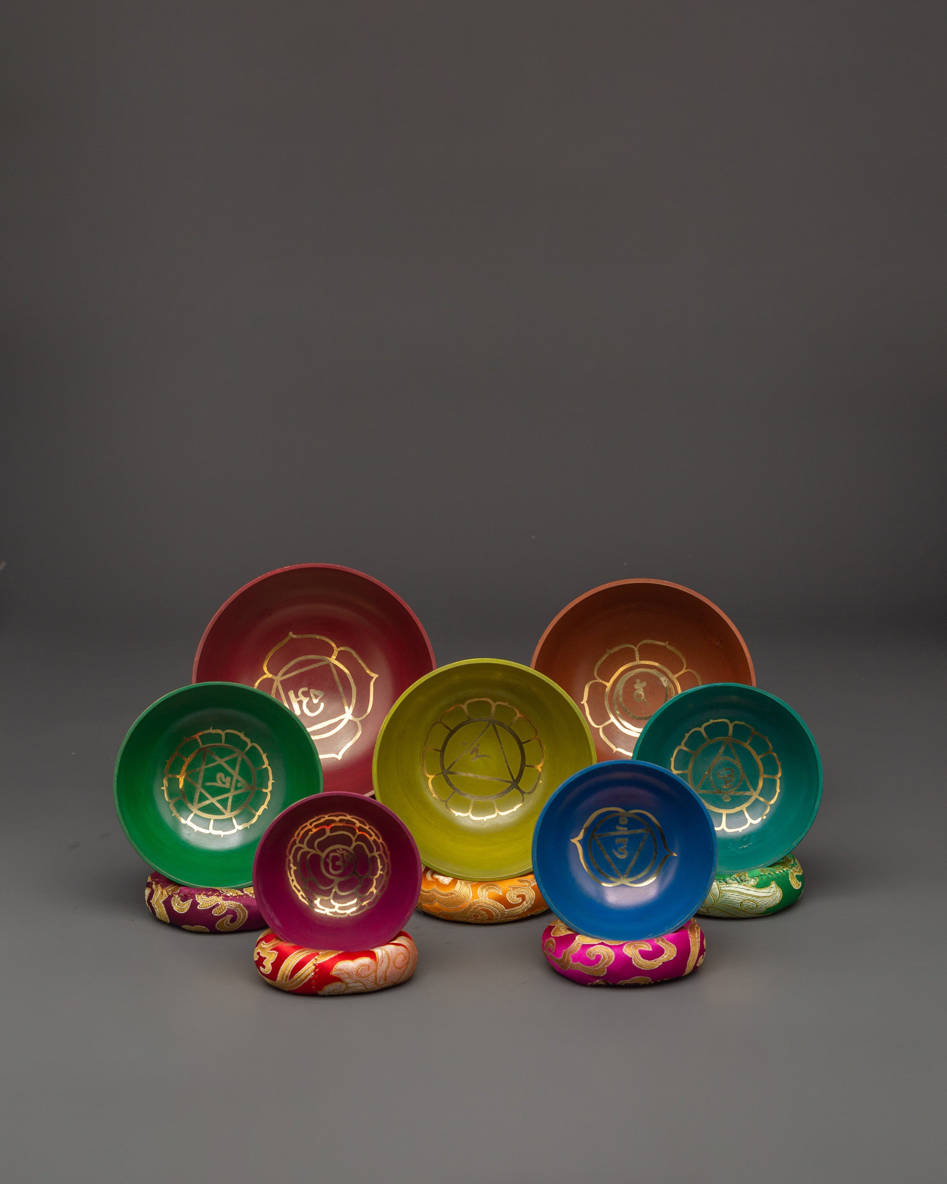 7 Chakra Singing Bowl Set with Sacred Symbols