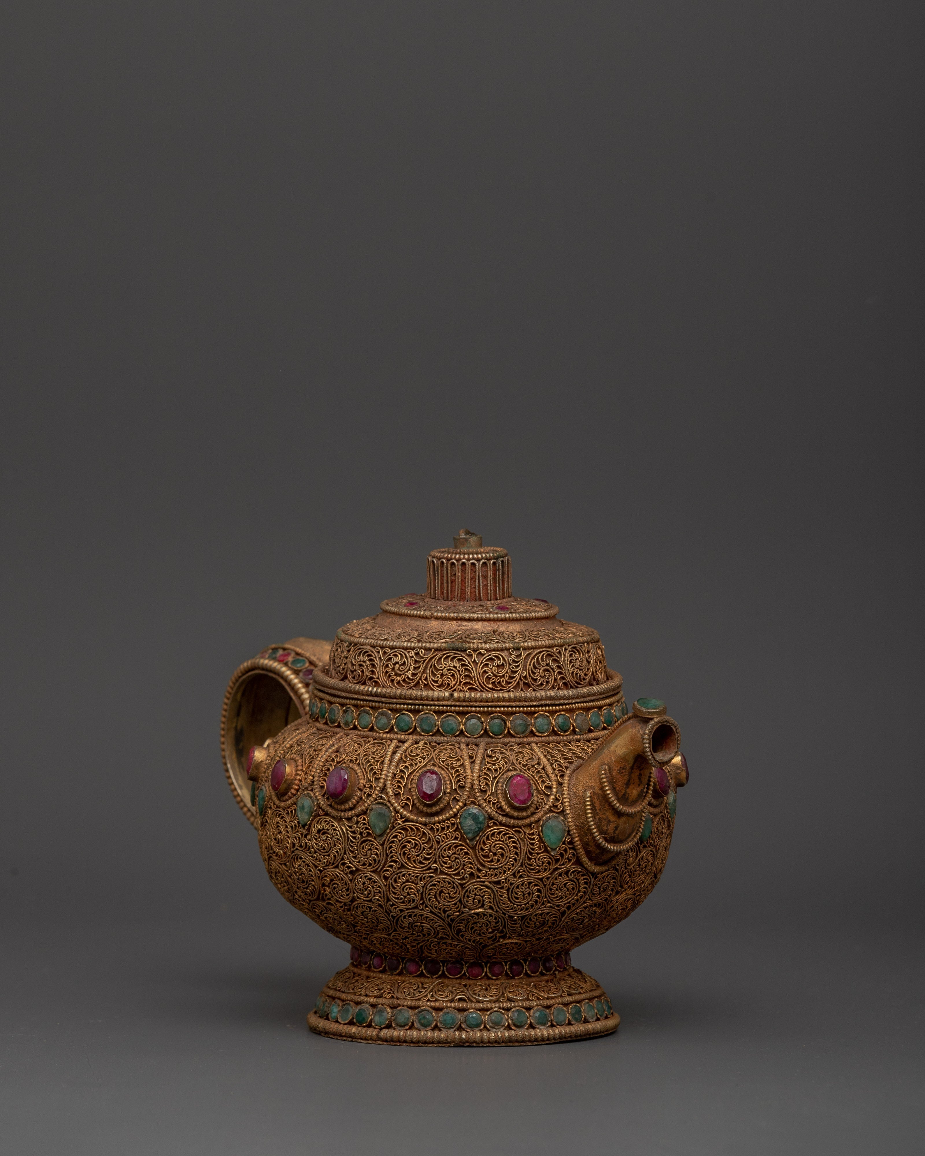 Copper Teapot with Electro Gold & Silver Plating | Buddhism Sacred Decorative Pot