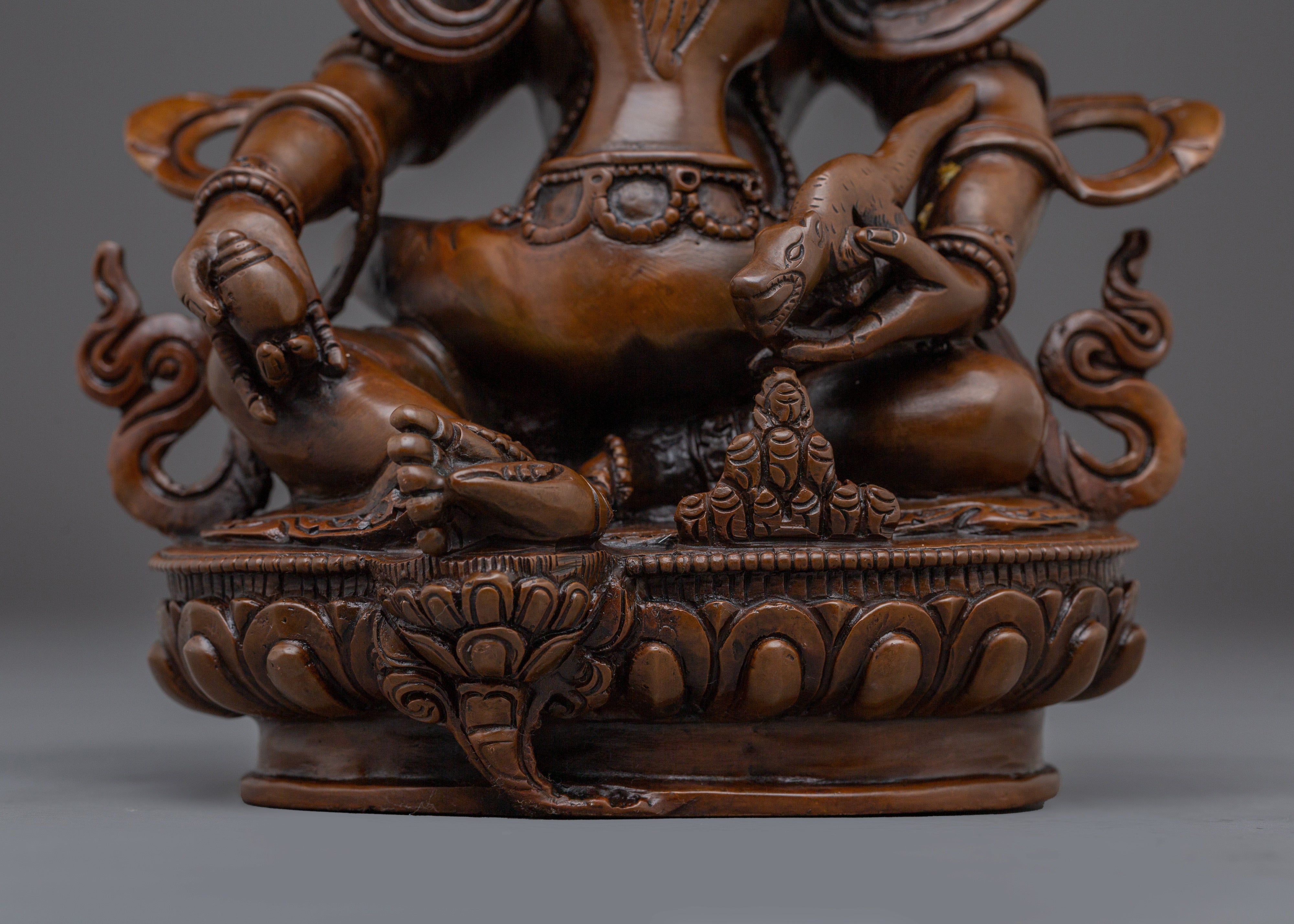 Green Dzambhala with Consort Oxidized Statue | Symbol of Wealth