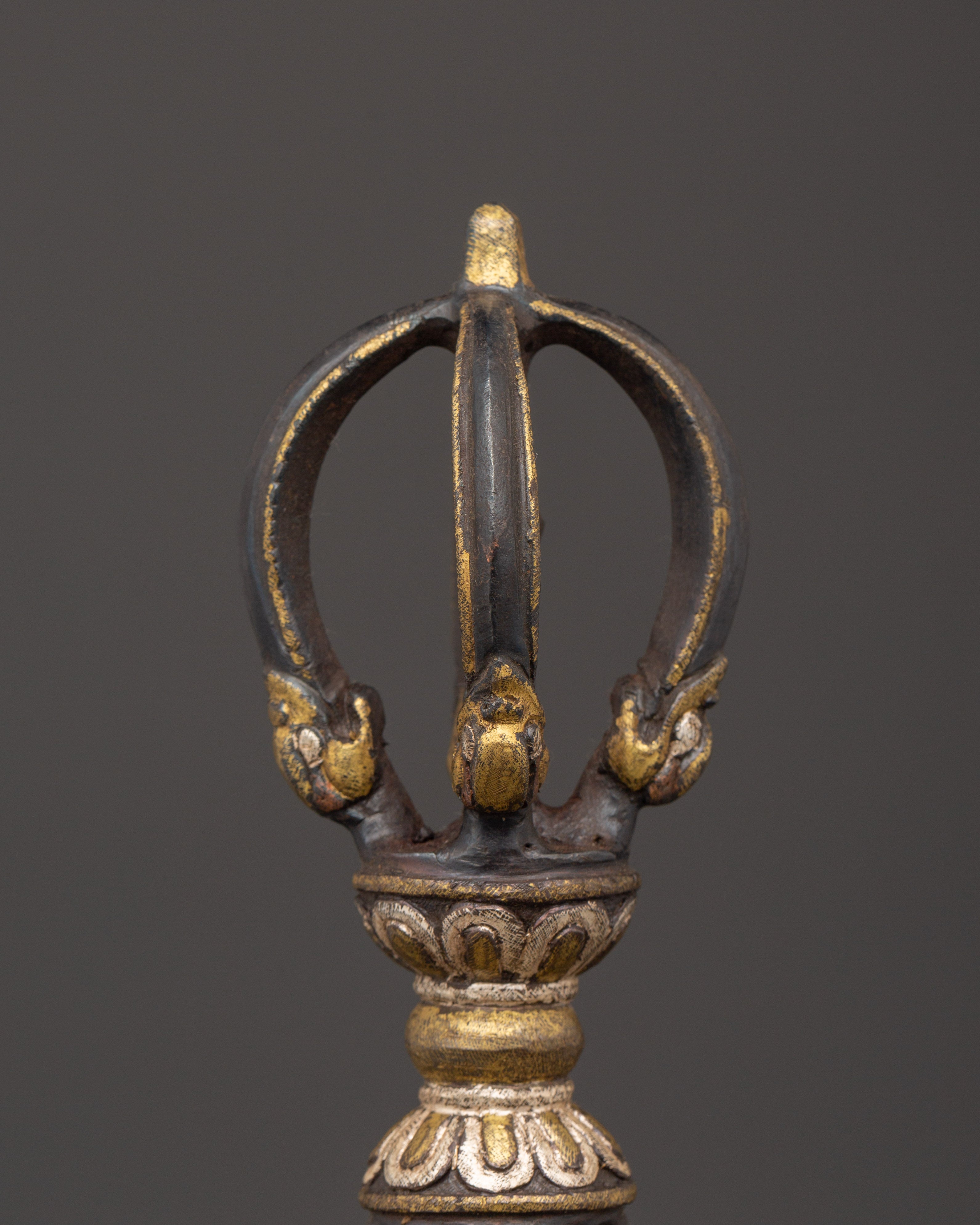 Silver Inlaid Tibetan Vajra | Handcrafted Ritual Scepter for Meditation