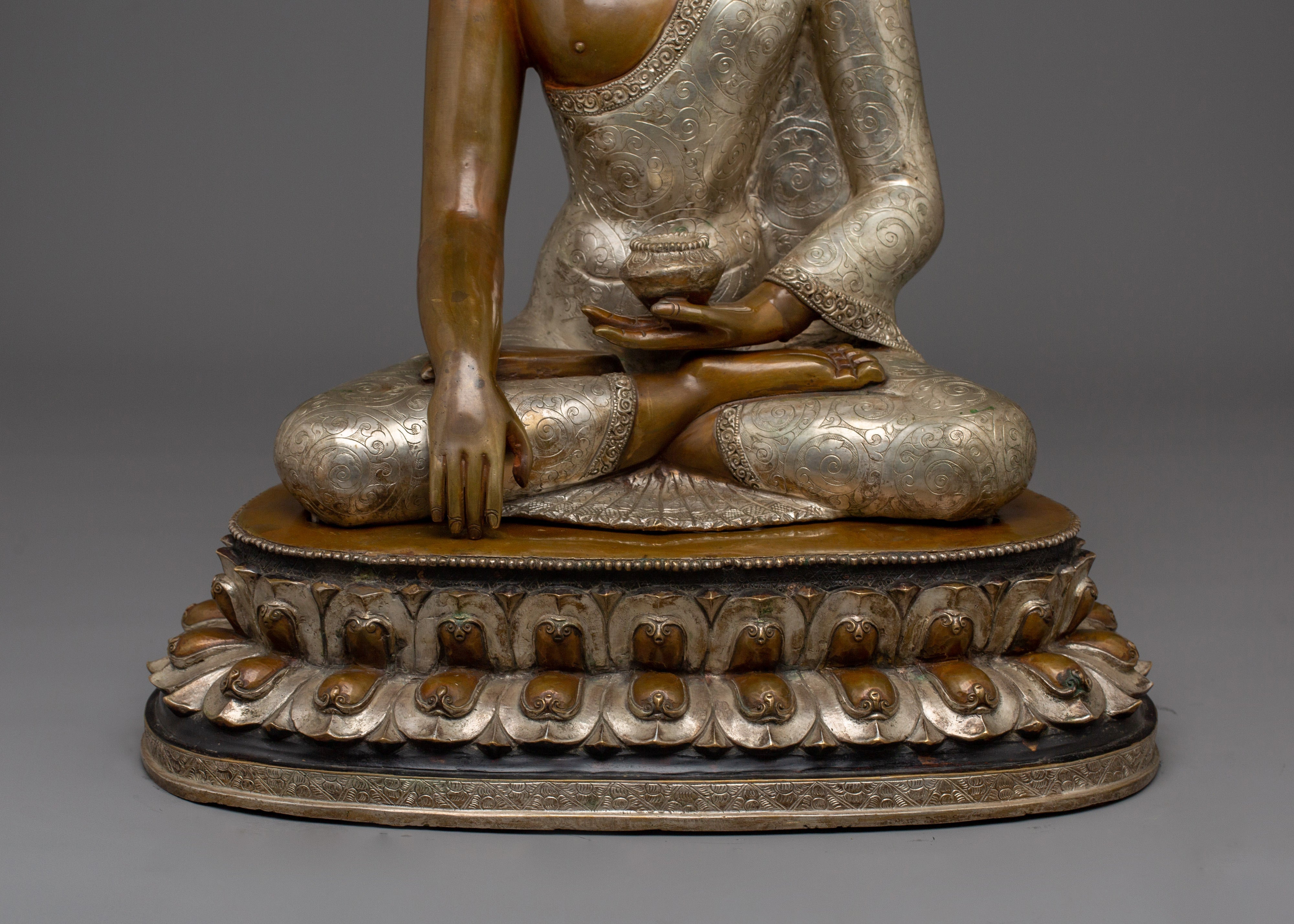 Silver and Copper Shakyamuni Buddha Statue | Symbol of Enlightenment