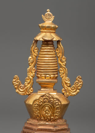 Copper and Gold-Plated Stupa | A Sacred Tibetan Buddhist Relic