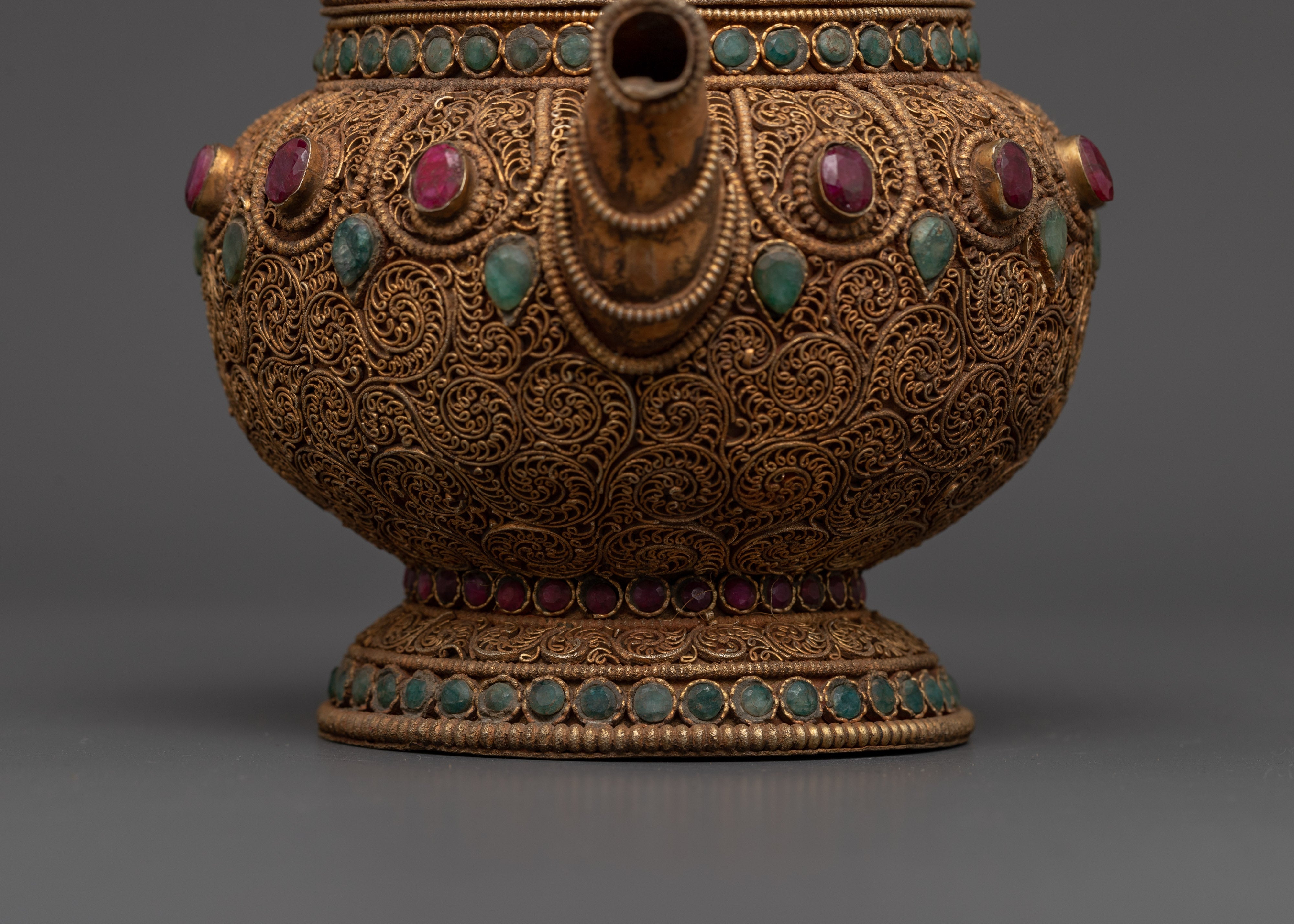 Copper Teapot with Electro Gold & Silver Plating | Buddhism Sacred Decorative Pot