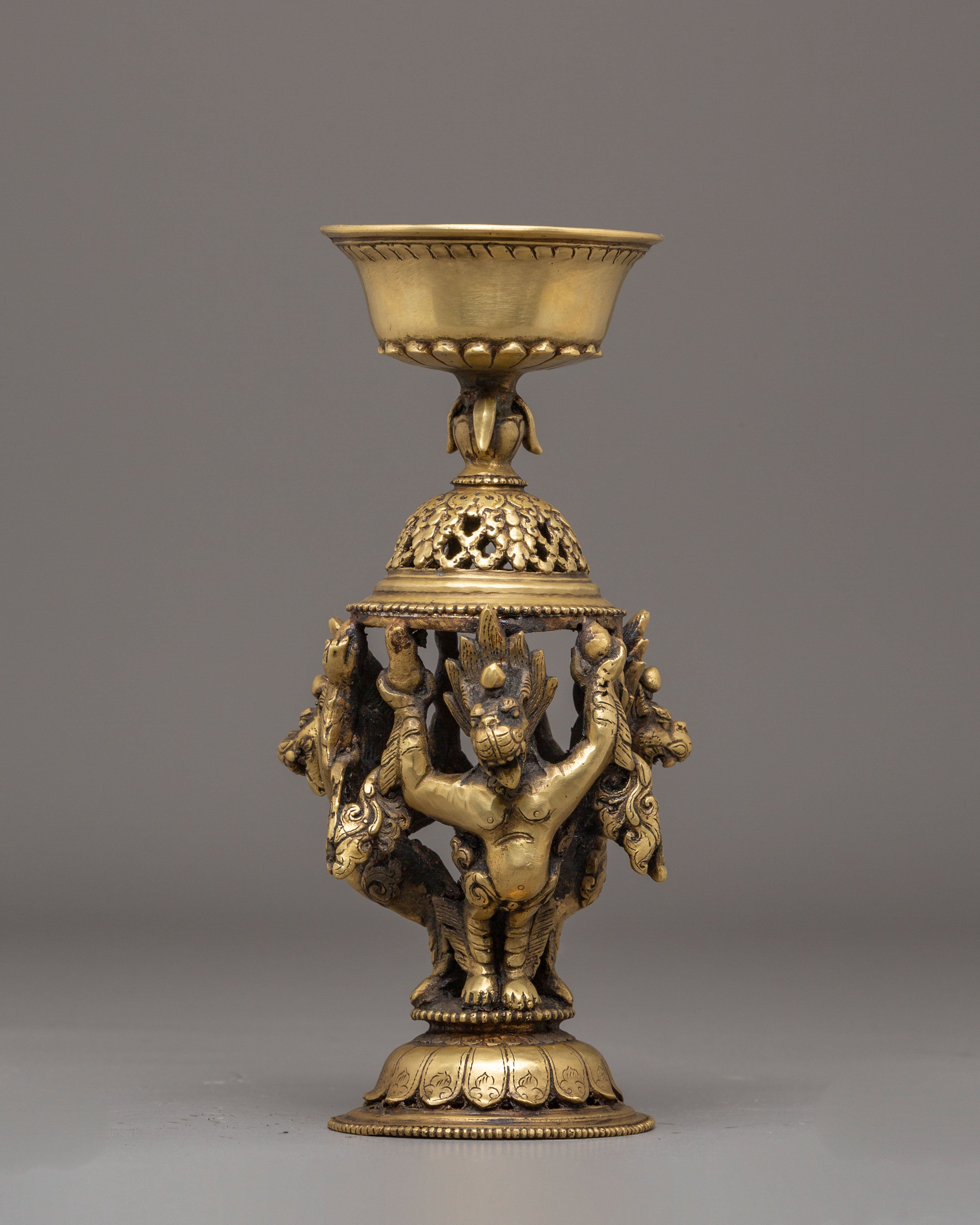 Handcrafted Brass Oil Lamp Set for Offering | Tibetan Ritual Lamps