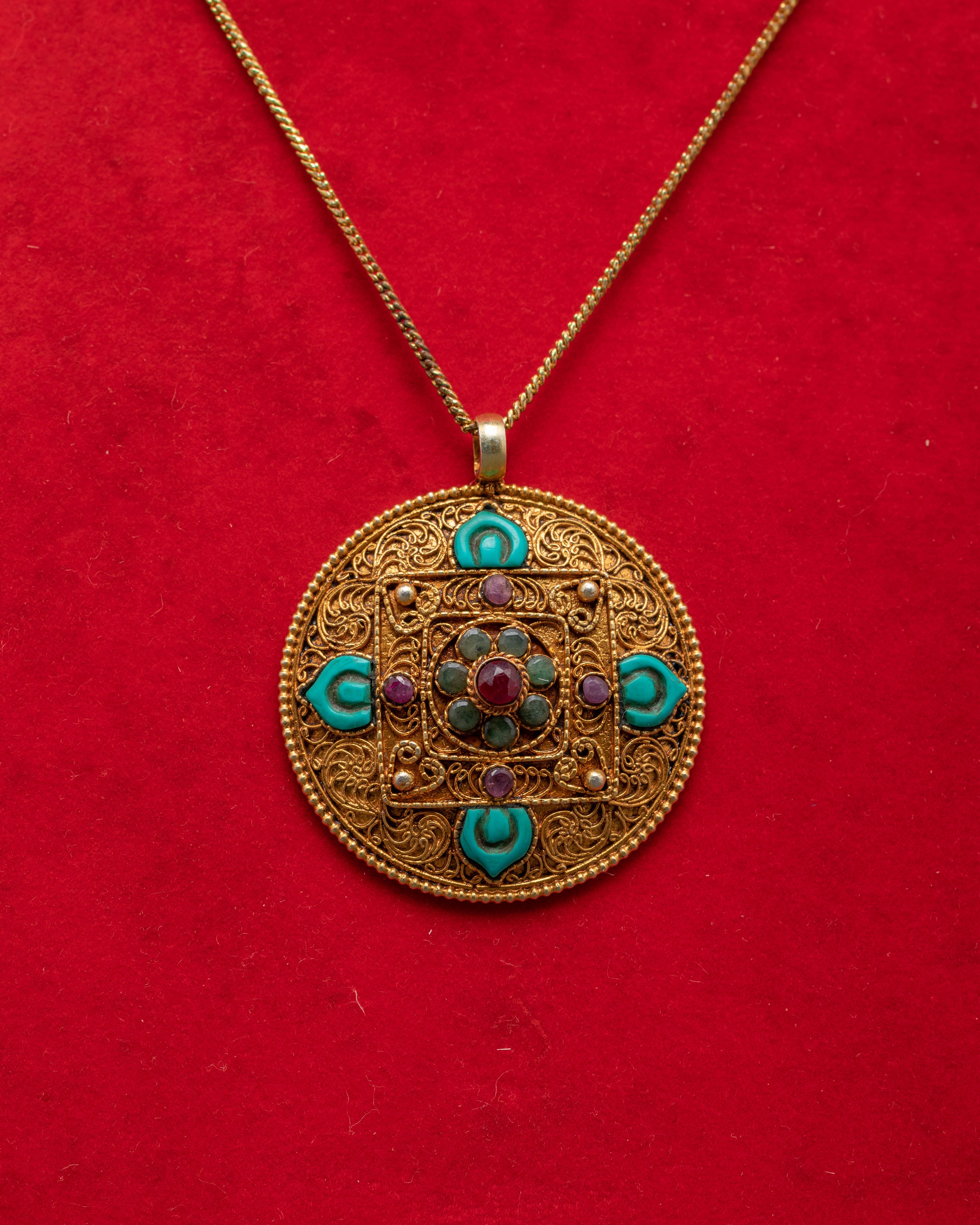 Gold Plated Pendant with Panna | Locket For Prosperity & Protection